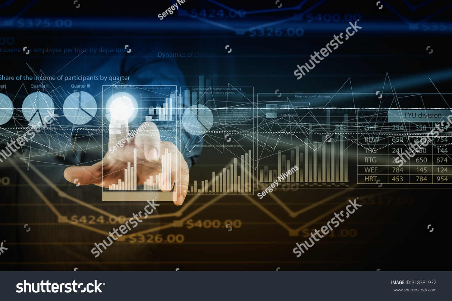 Businessman hand pushing business graph on touch screen interface #318381932