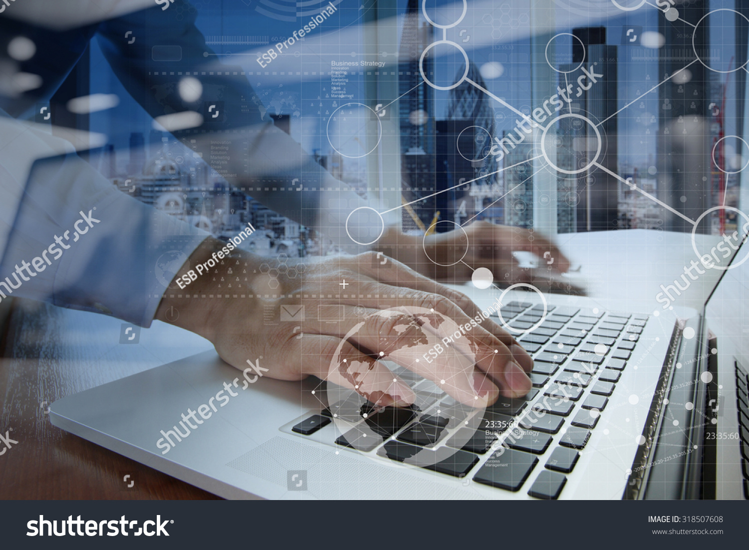 businessman hand working with modern technology and digital layer effect as business strategy concept #318507608