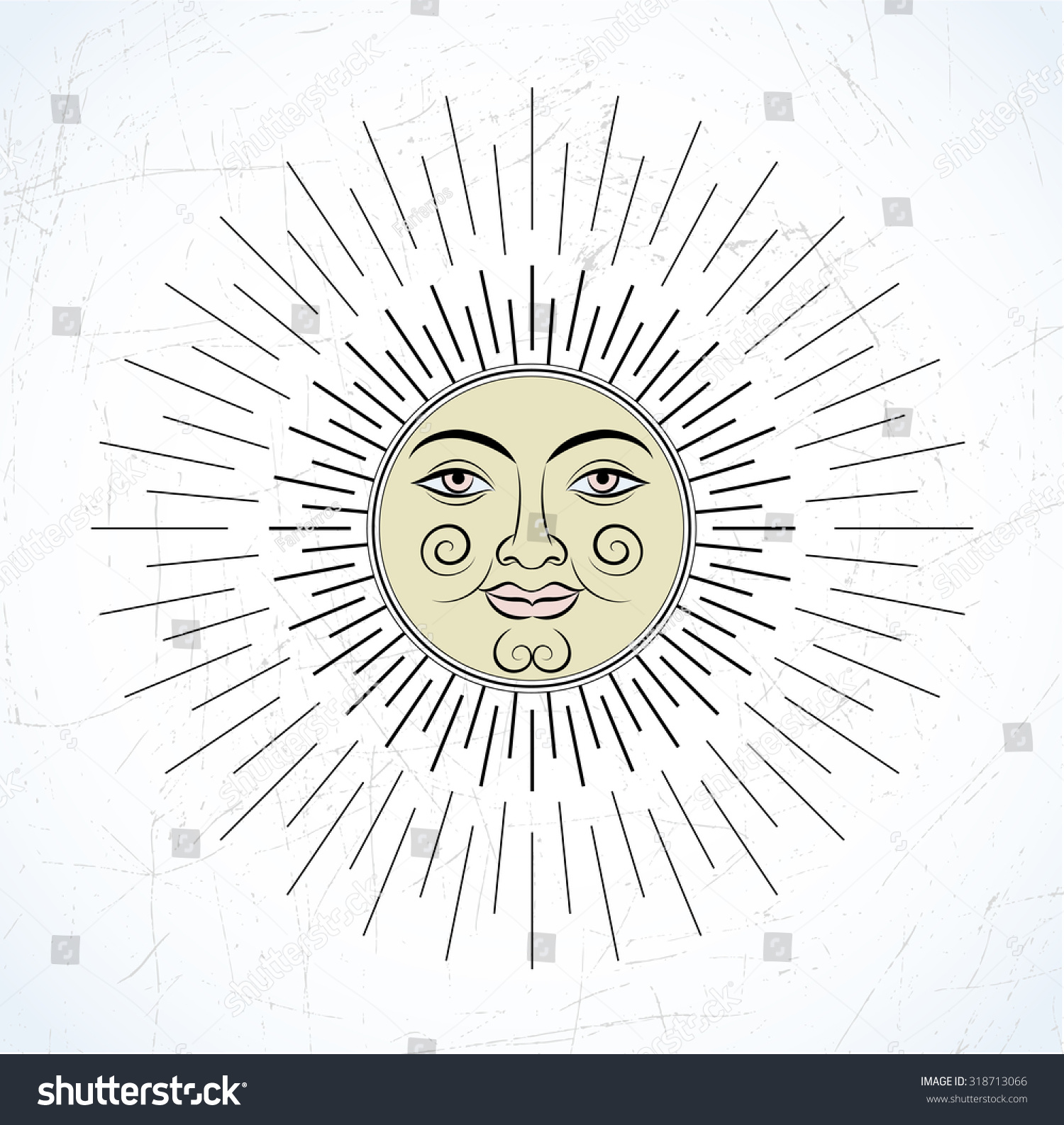 Linear Drawing Of Rays Of The Sun Face Of The Royalty Free Stock Vector Avopix Com