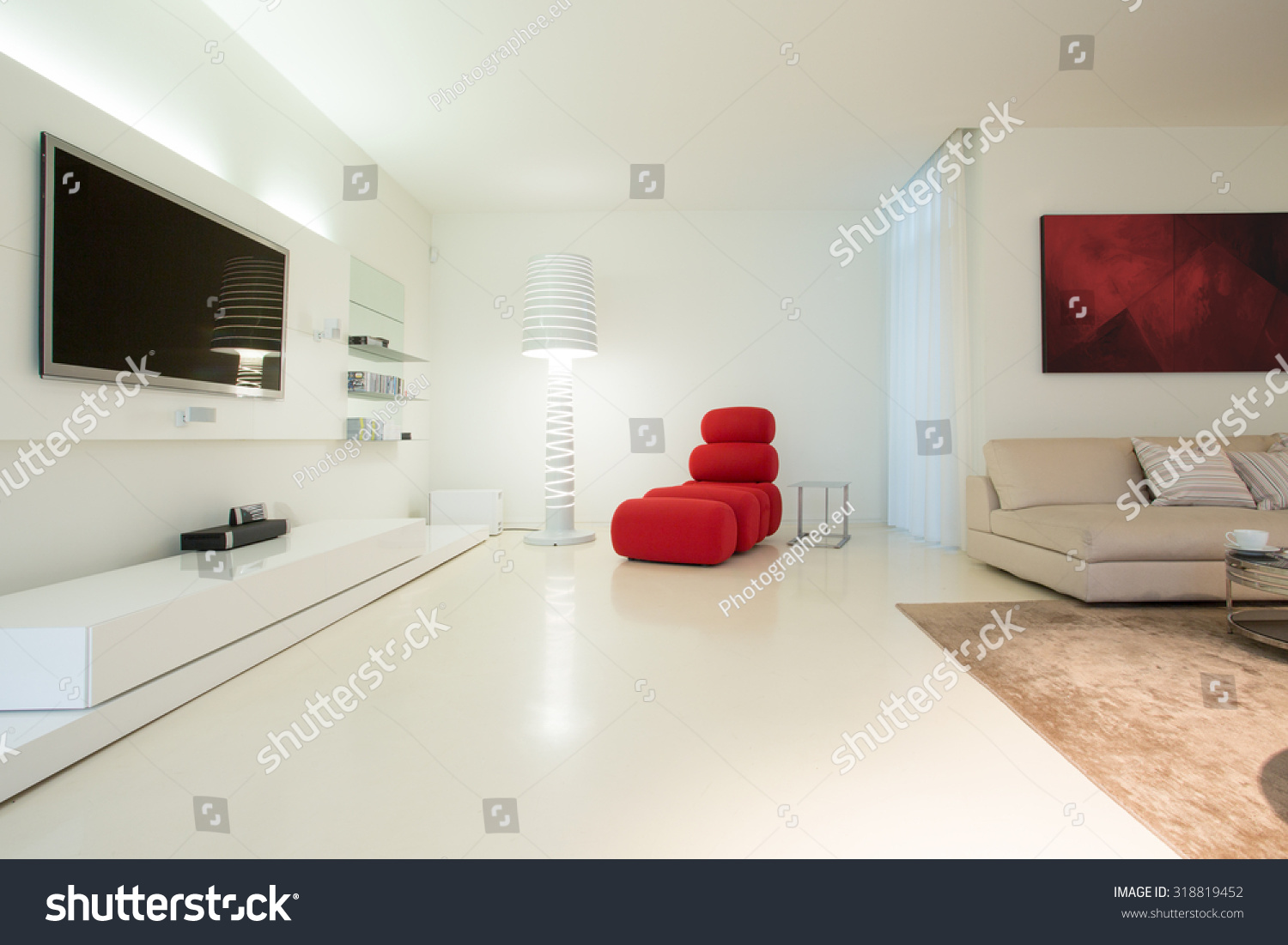 Horizontal view of modern living room design #318819452