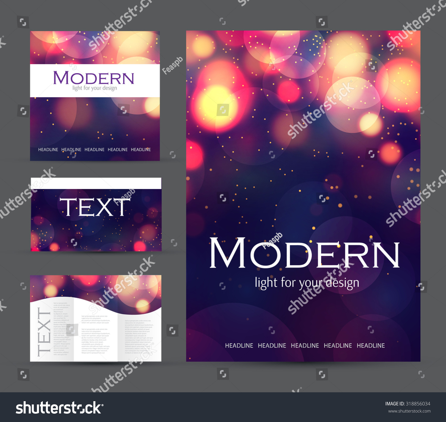 Set of corporate bokeh lights templates. Abstract brochure design. Vector illustration. #318856034