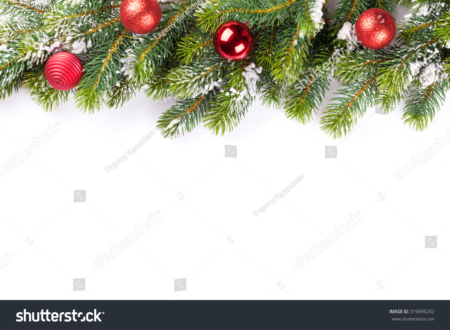 Christmas tree branch with baubles decor. Isolated on white background #319096202