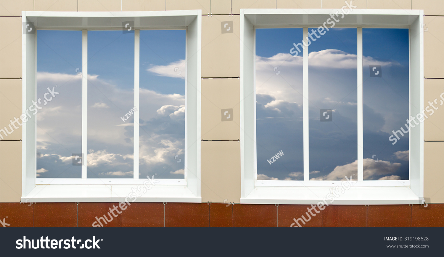 a window in the house, the sky clouds in a glass #319198628