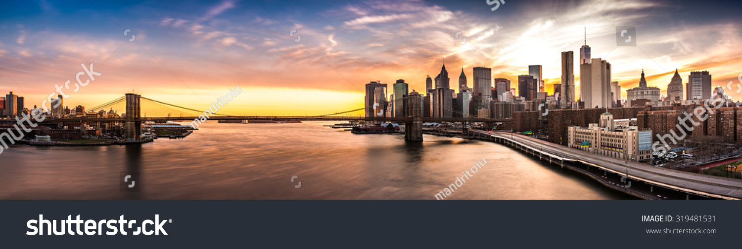 Brooklyn Bridge panorama at sunset #319481531