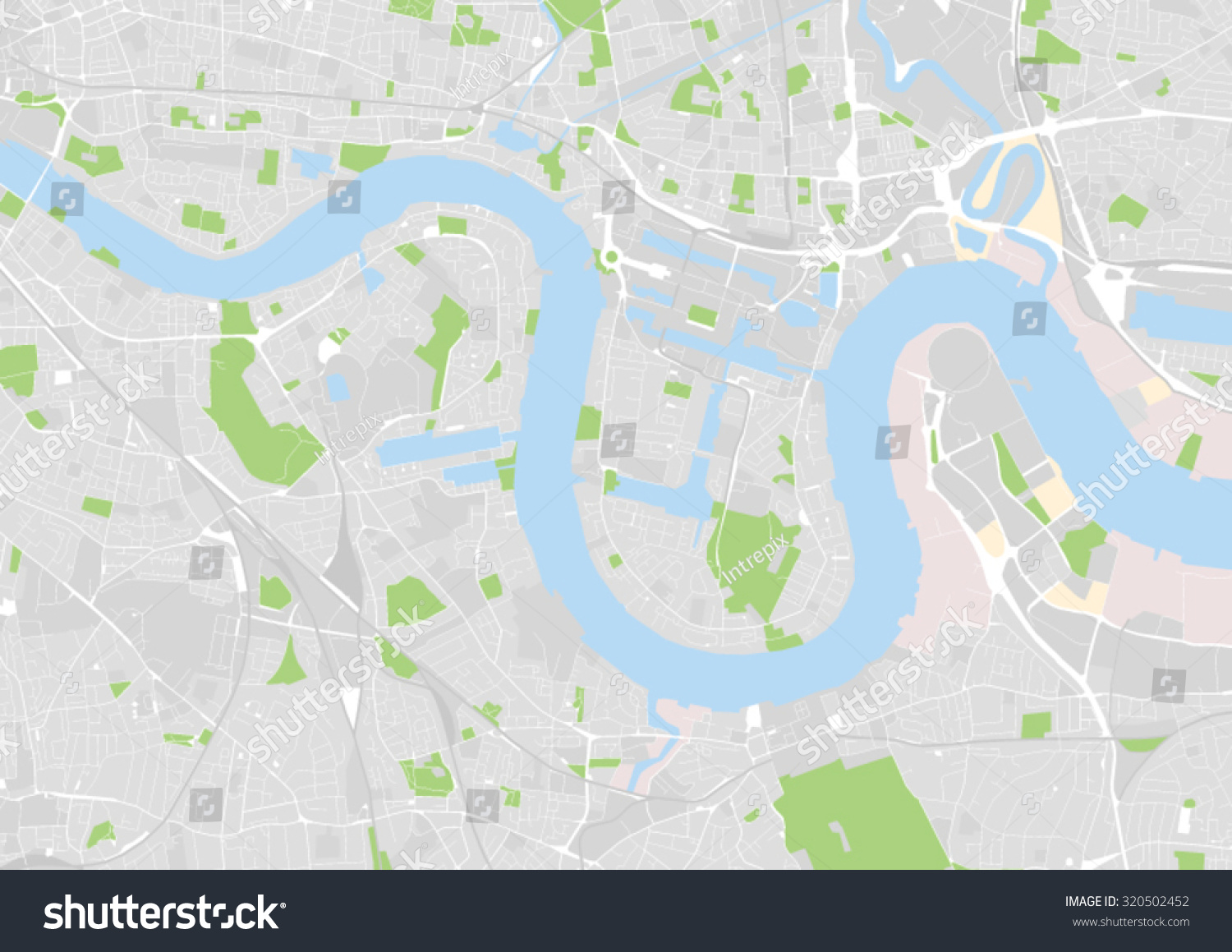 vector map of east central London, docklands, Greenwich  #320502452