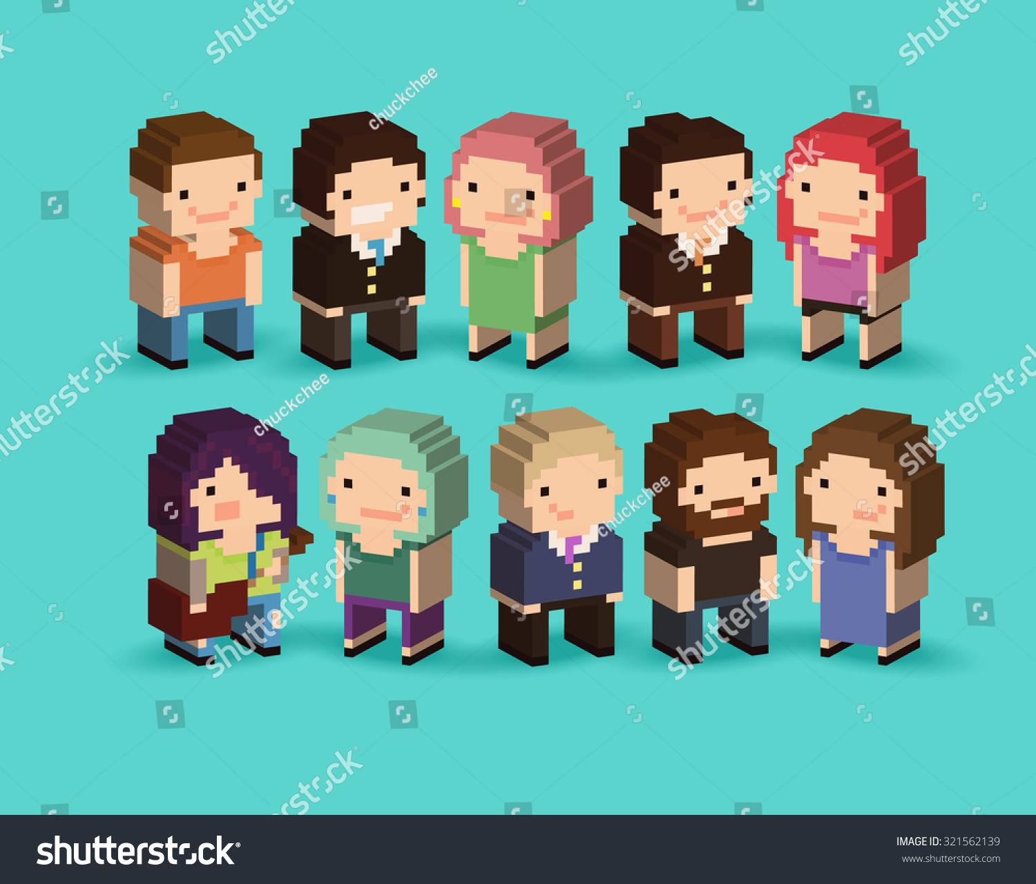 Set Of 3d Isometric Pixel Art Cartoon Characters - Royalty Free Stock ...