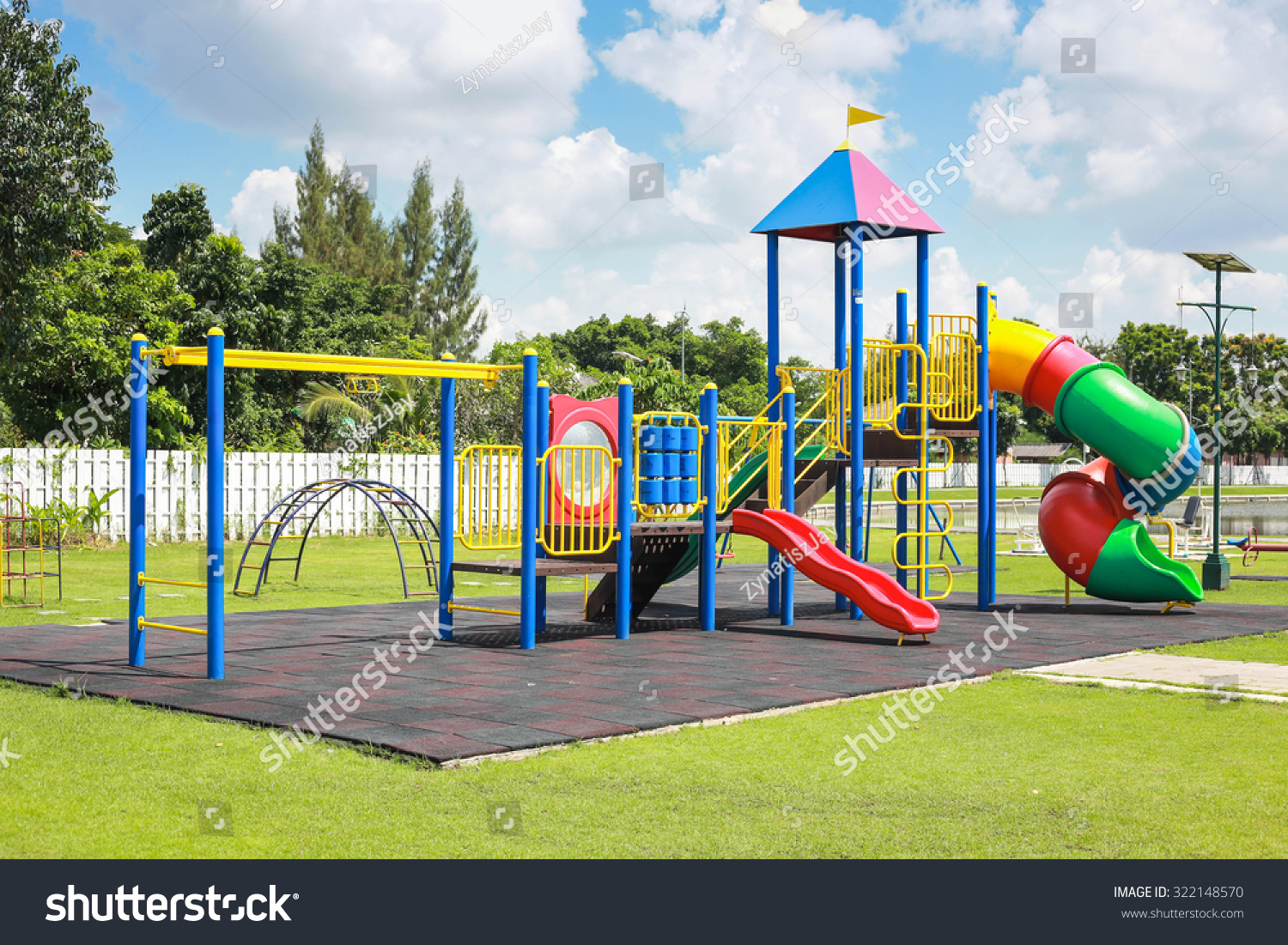 Colorful playground on yard in the park. #322148570