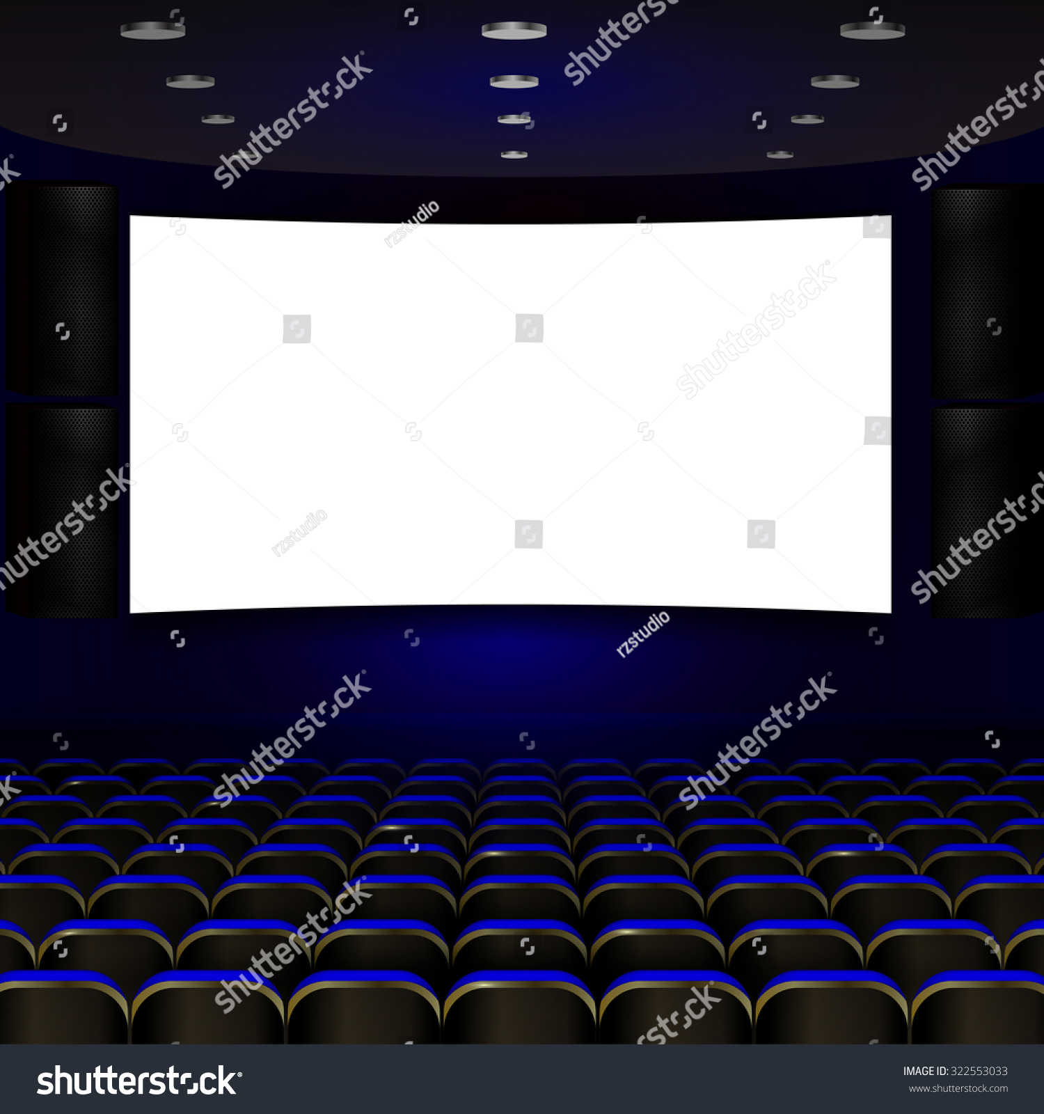 cinema screen with open blue seats #322553033