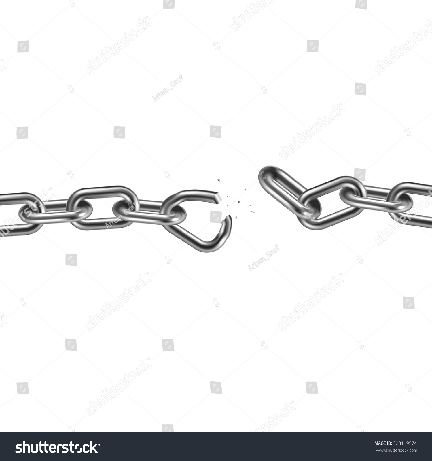 Metal broken chain 3D. Freedom concept. Vector illustration. #323119574