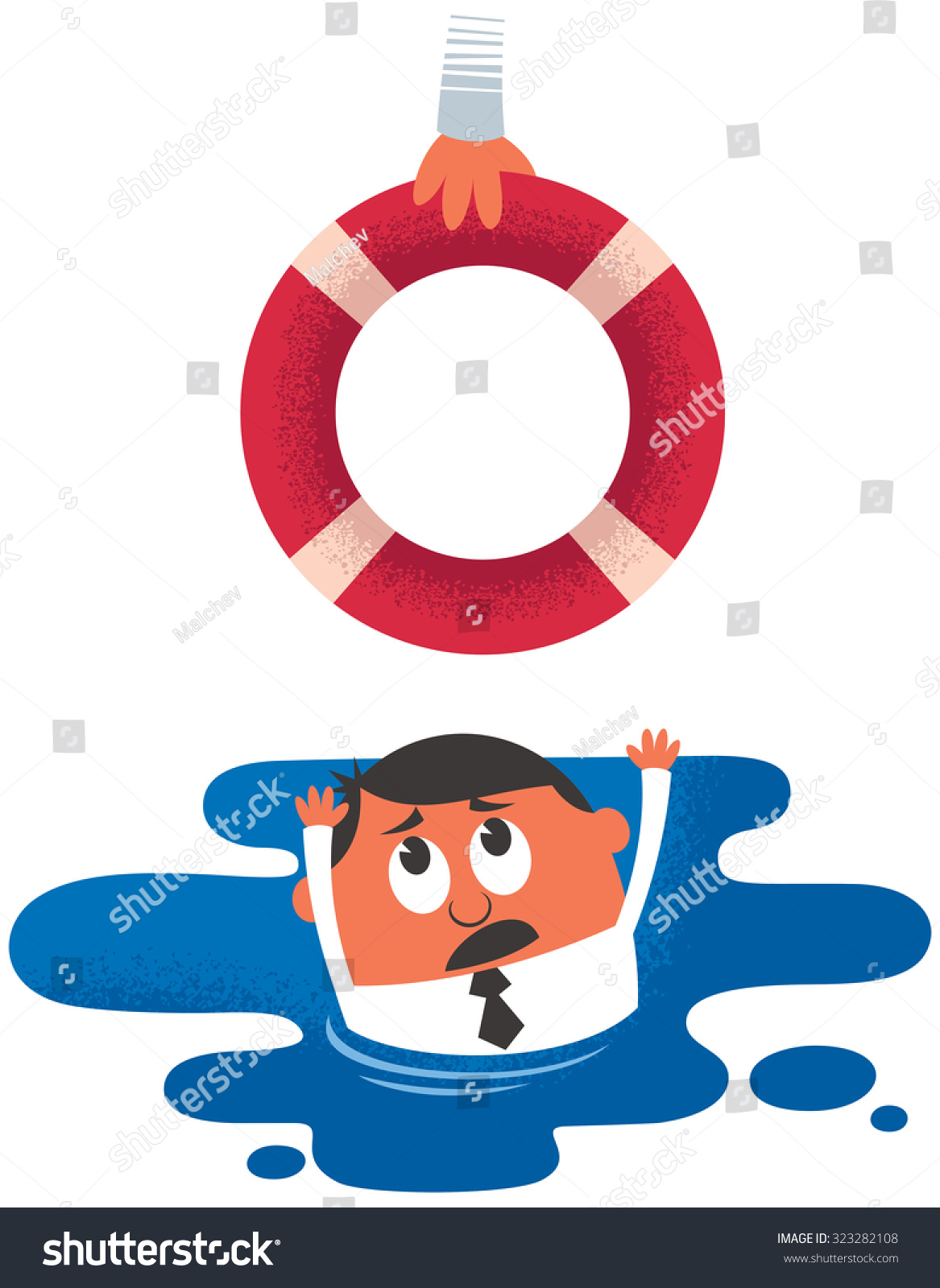 Help: Concept illustration of drowning man - Royalty Free Stock Vector ...