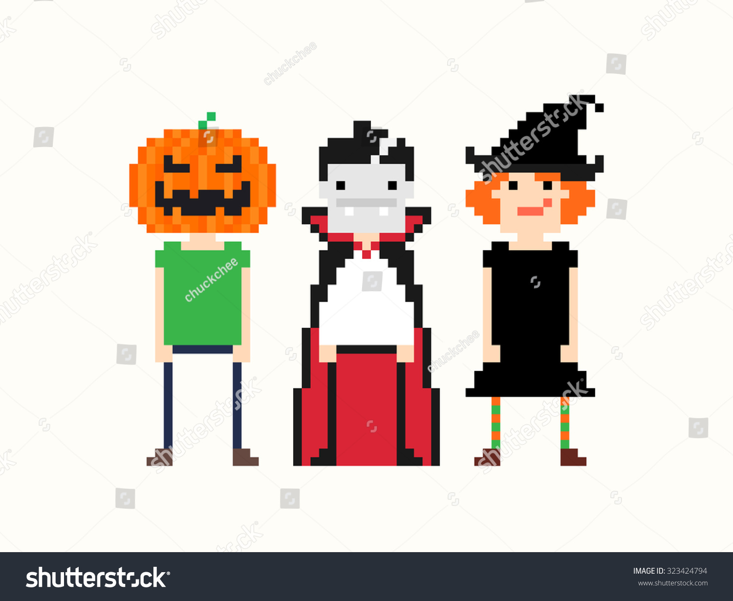 Pixel Art Characters In Halloween Stock Photo 323424794