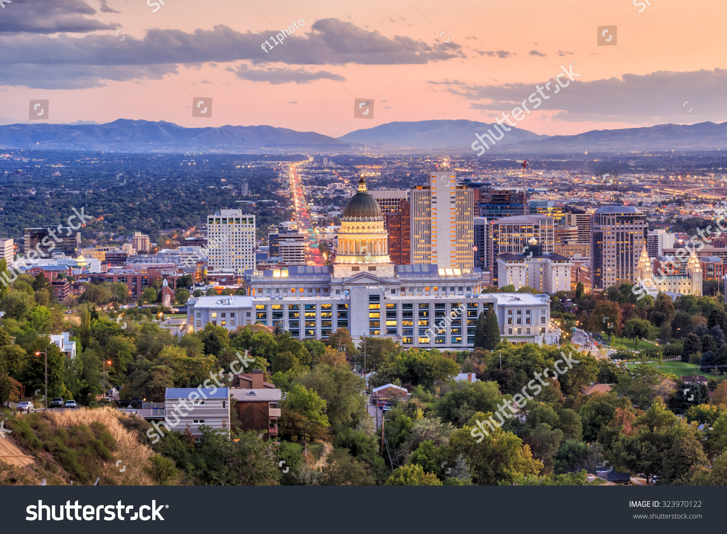 Salt Lake City skyline Utah at night #323970122