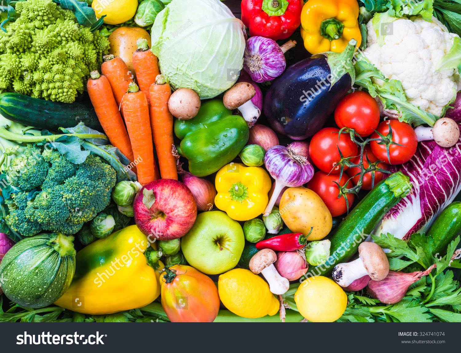 Vegetables and fruits healthy background.Healthy organic food concept. #324741074