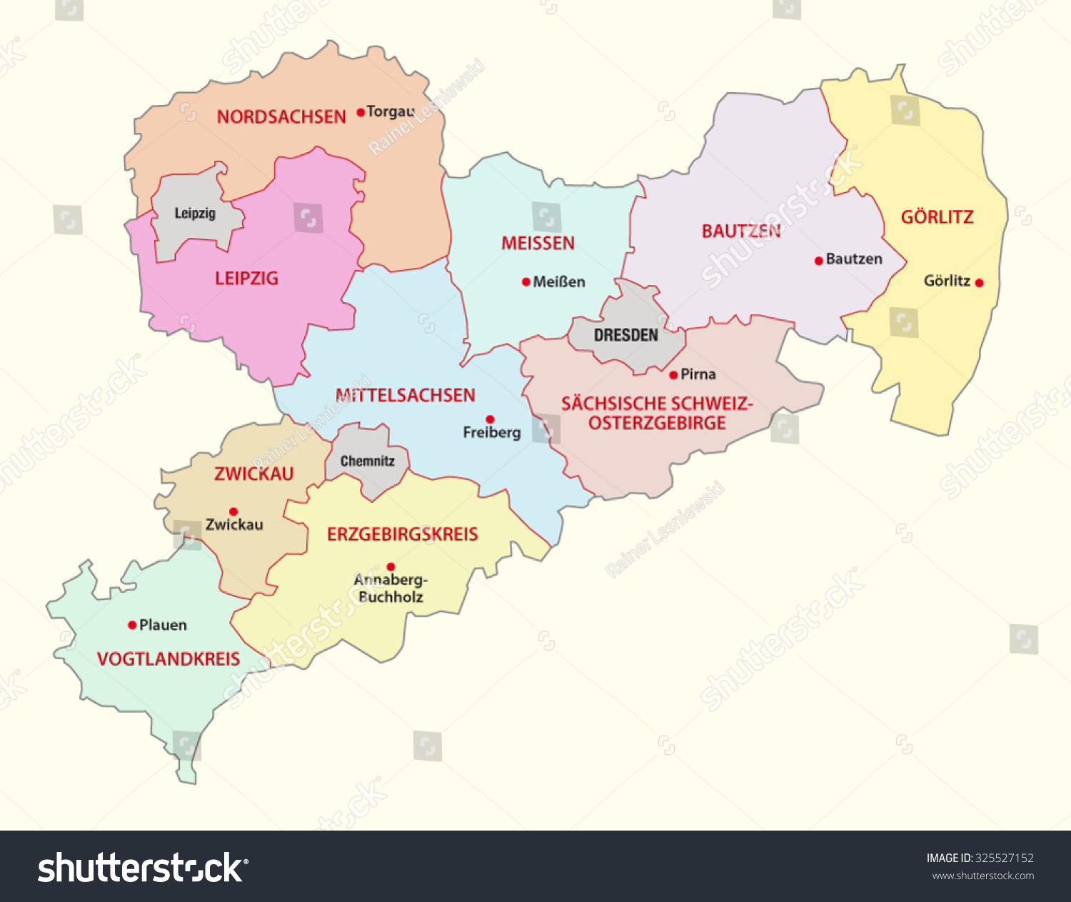 saxony administrative map - Royalty Free Stock Vector 325527152 ...