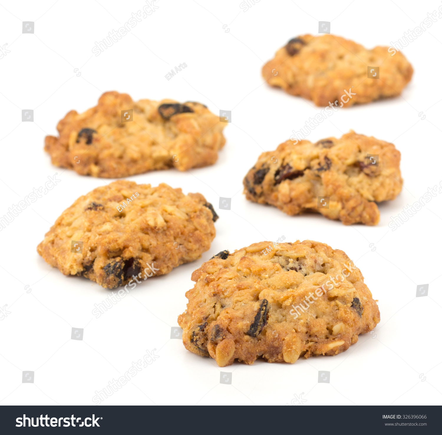 Fresh home made cookies with rasins isolated on white background #326396066