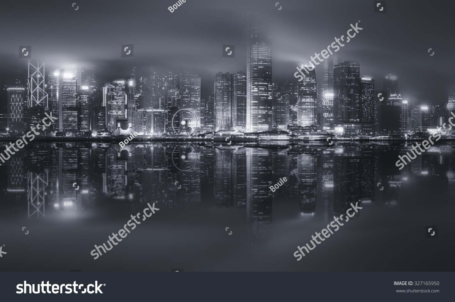 Panorama of Hong Kong island, skyline and Financial district, black and white, China #327165950