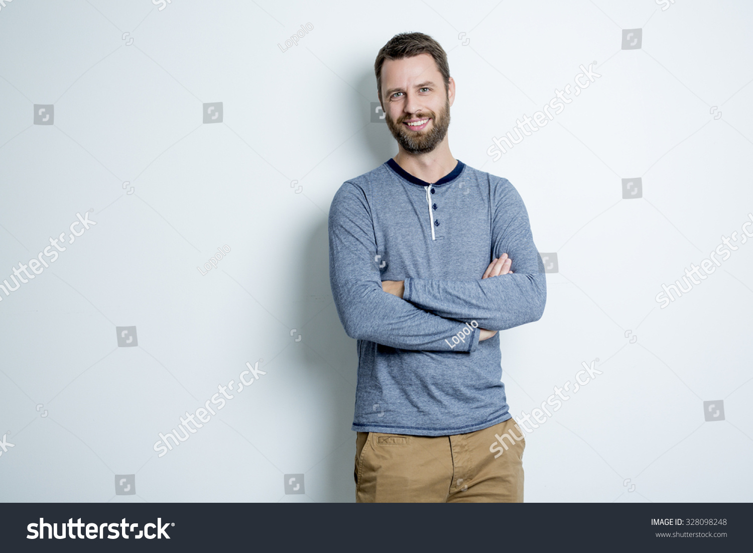 A Portrait of a men in studio gray background #328098248