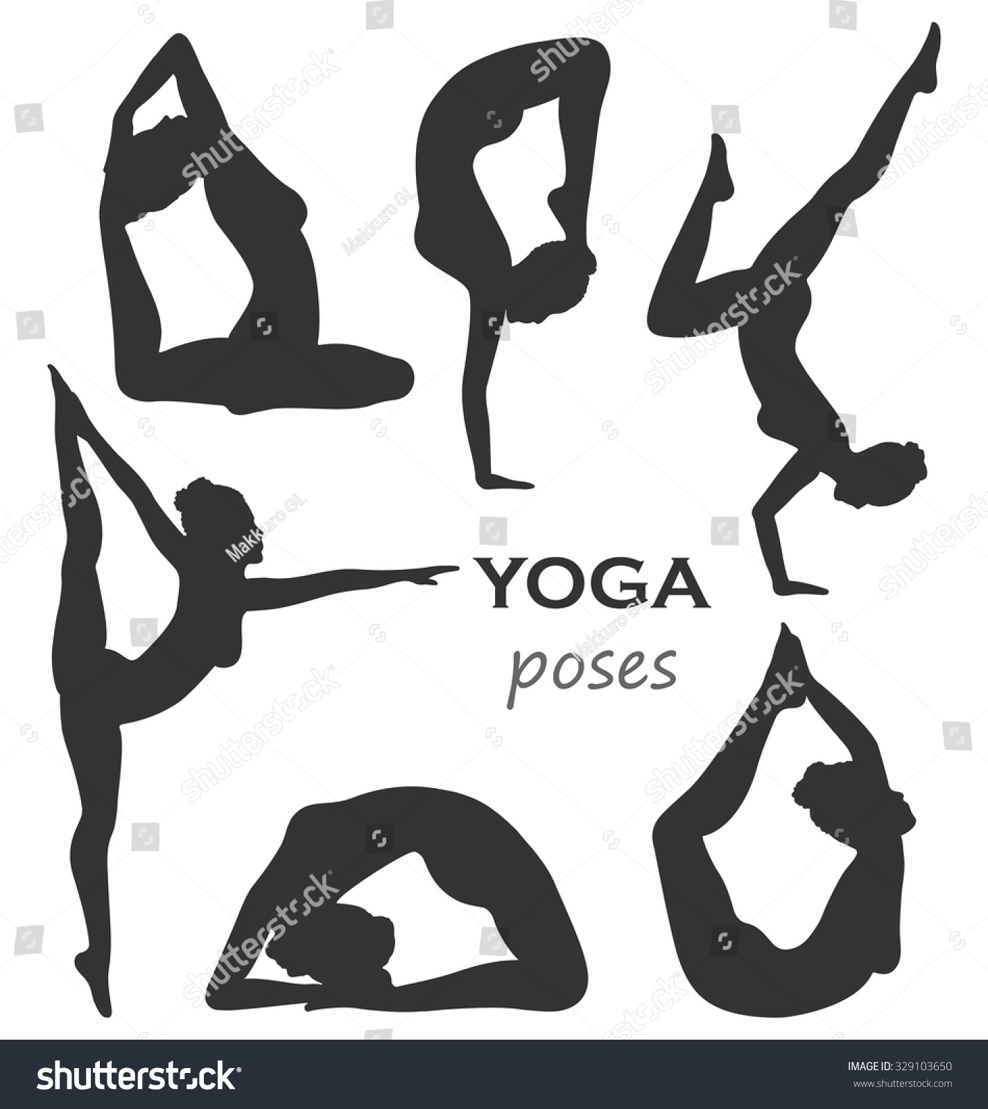 Woman in Yoga Poses Asanas Set Black Isolated on - Royalty Free Stock ...