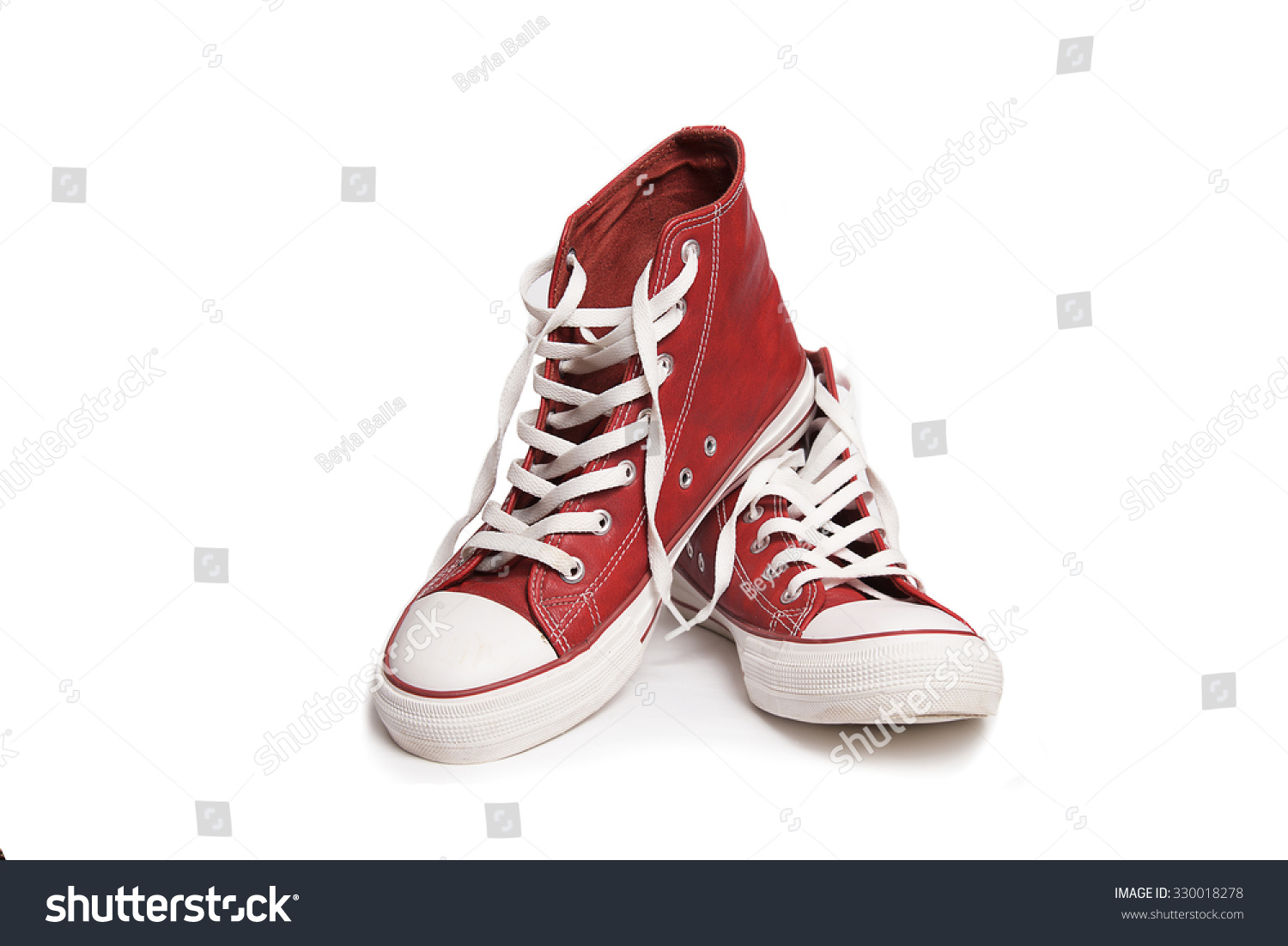 Pair of new red sneakers isolated on white background. #330018278