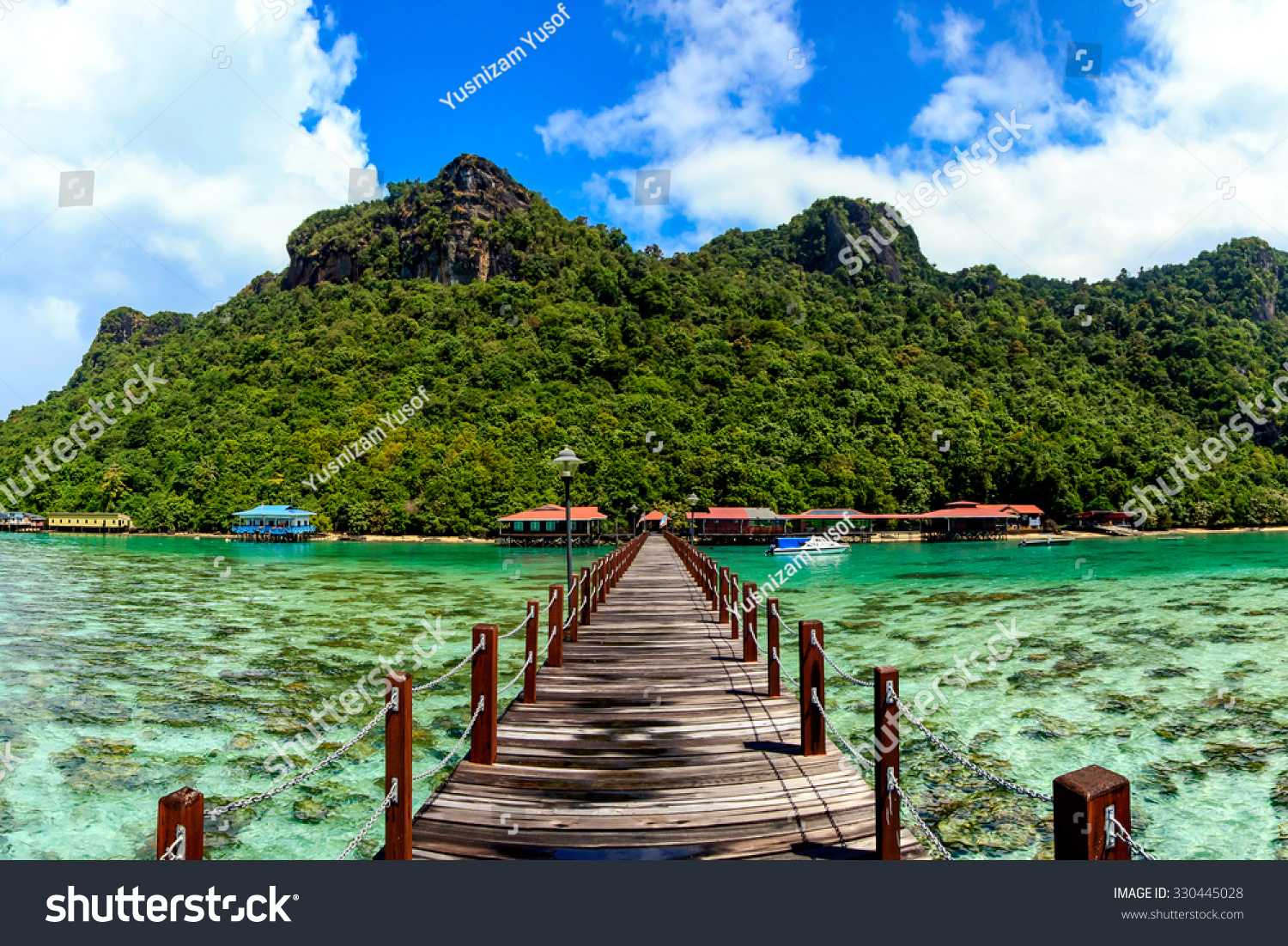 Corals reef and islands seen from the jetty of Bohey Dulang Island, Sabah, Malaysia. #330445028