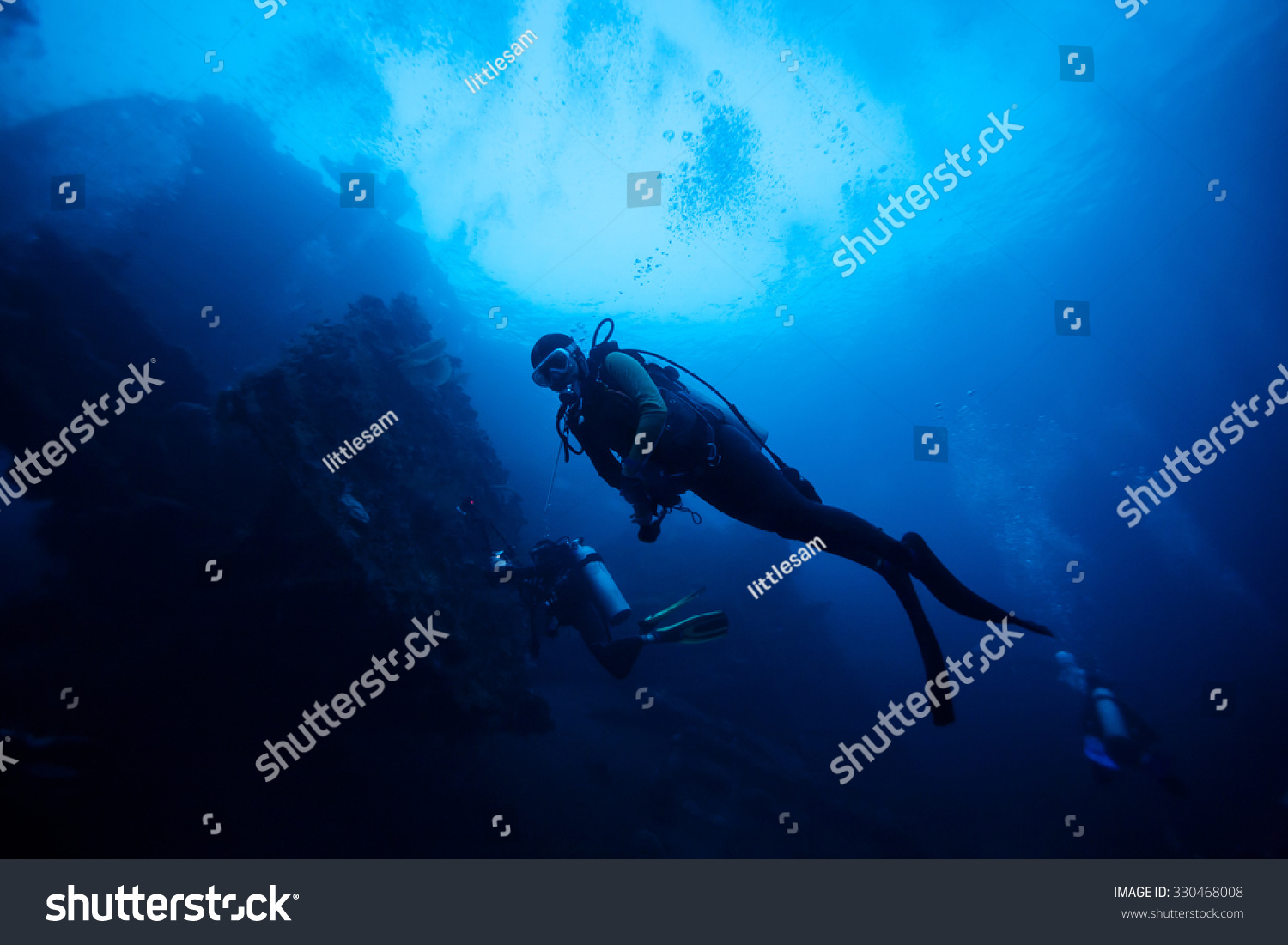 silhouette of diver underwater #330468008