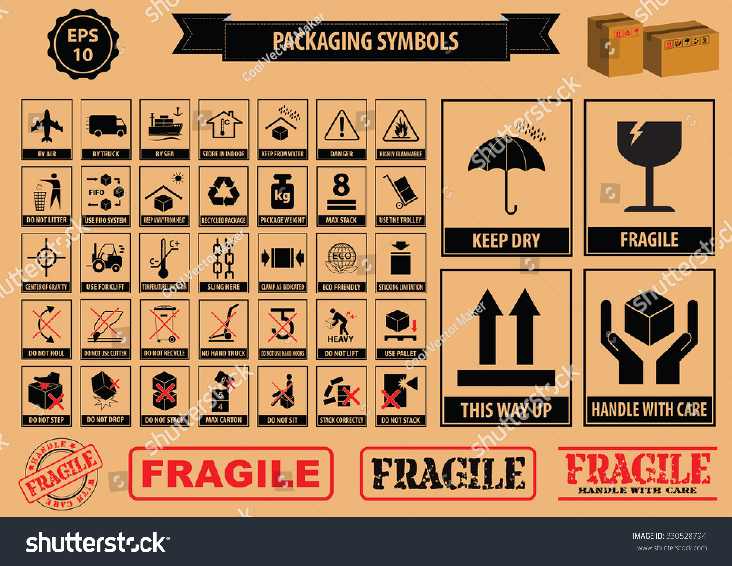 Set Of Packaging Symbols (this side up, handle - Royalty Free Stock ...