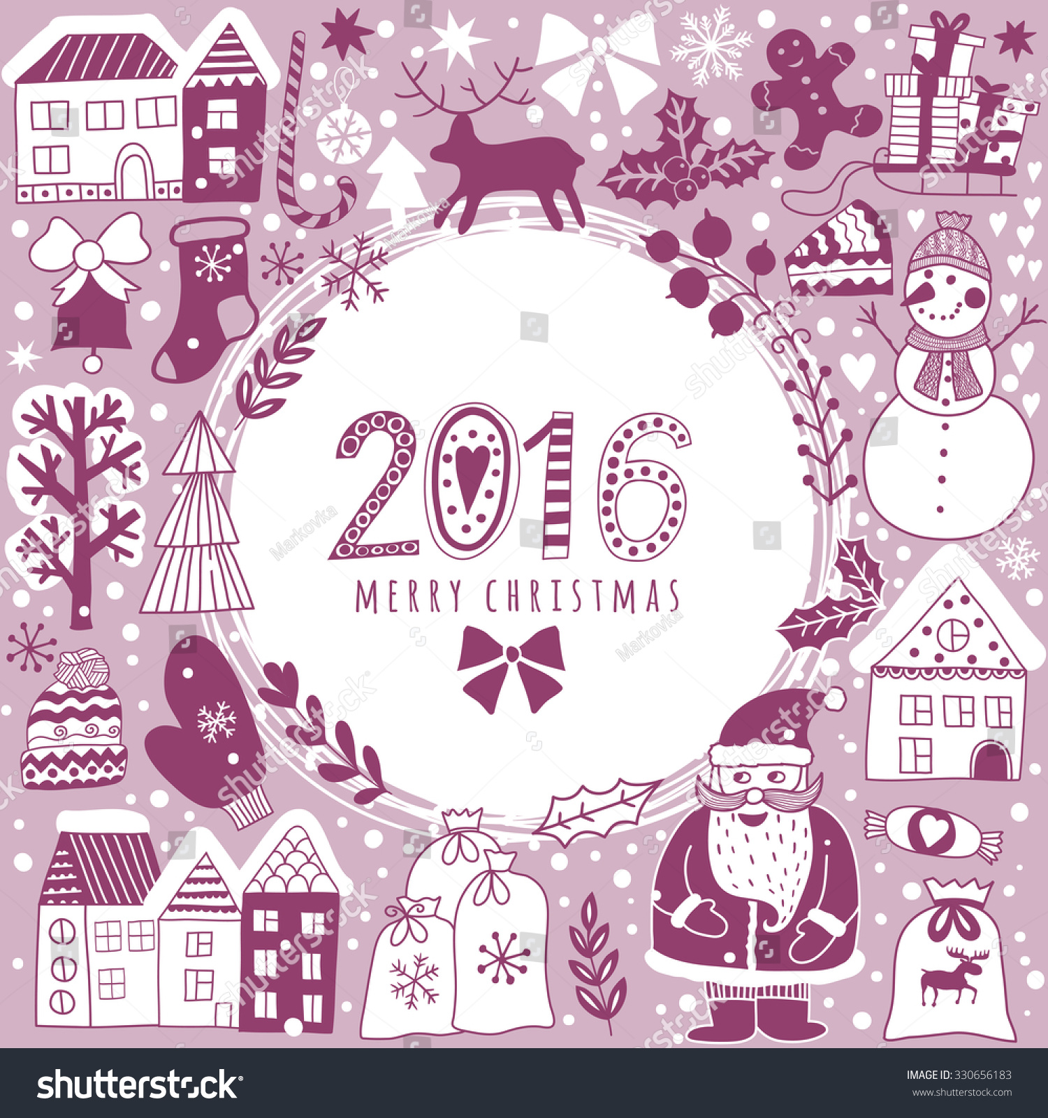 Christmas greeting card template vector Merry Christmas Winter holiday design frame wreath design