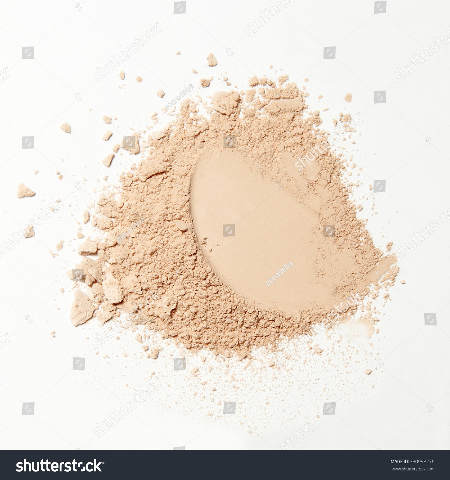 crumbled natural powder make up on white background #330998276