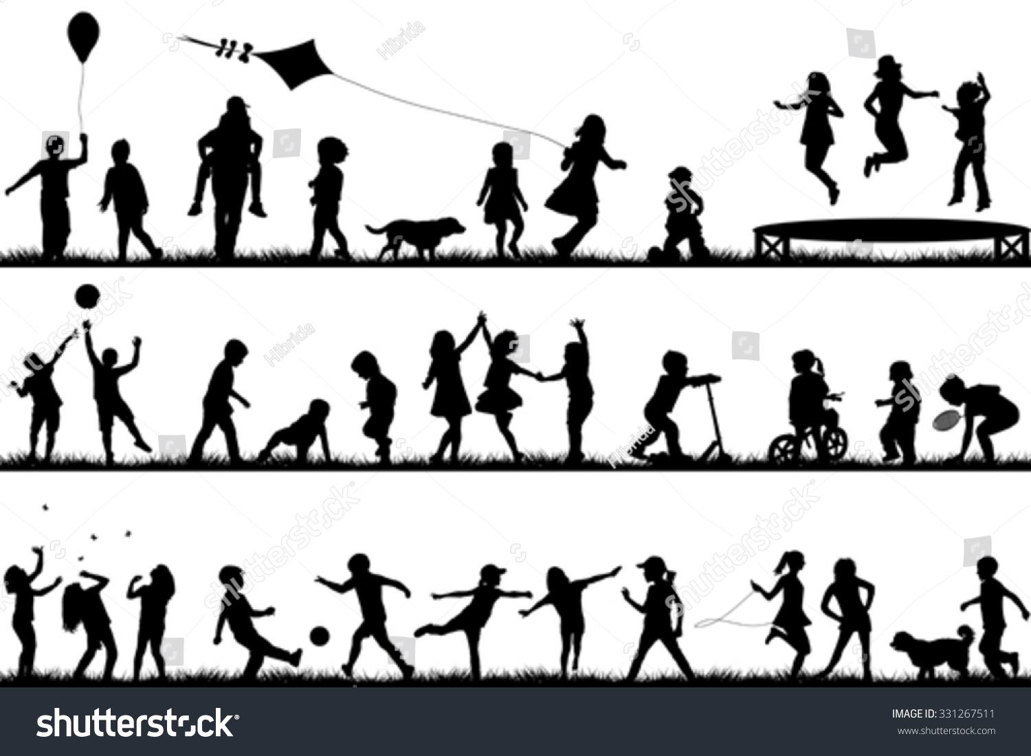 Set of children silhouettes playing outdoor #331267511