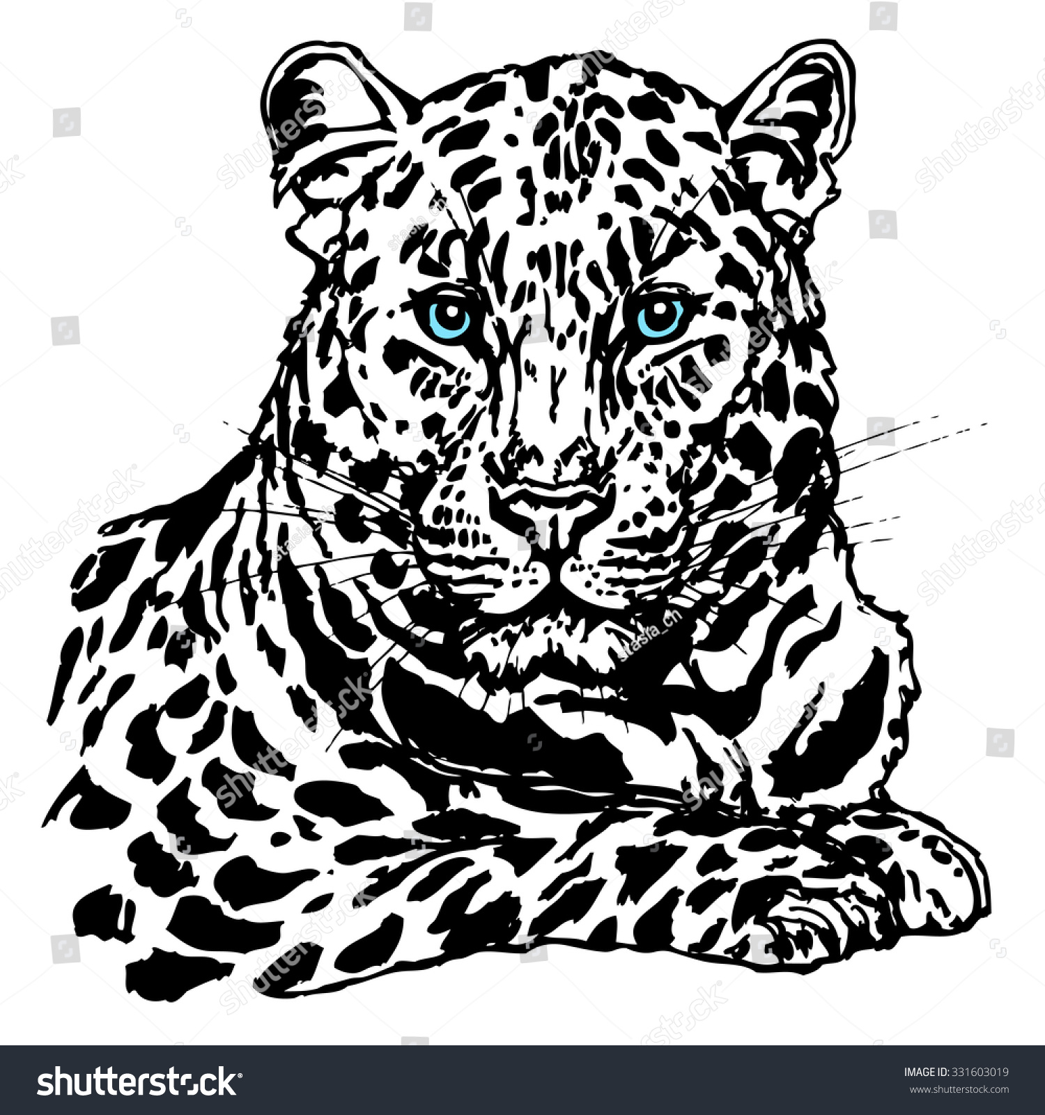 Amur leopard decorative ink drawing. Vector hand - Royalty Free Stock