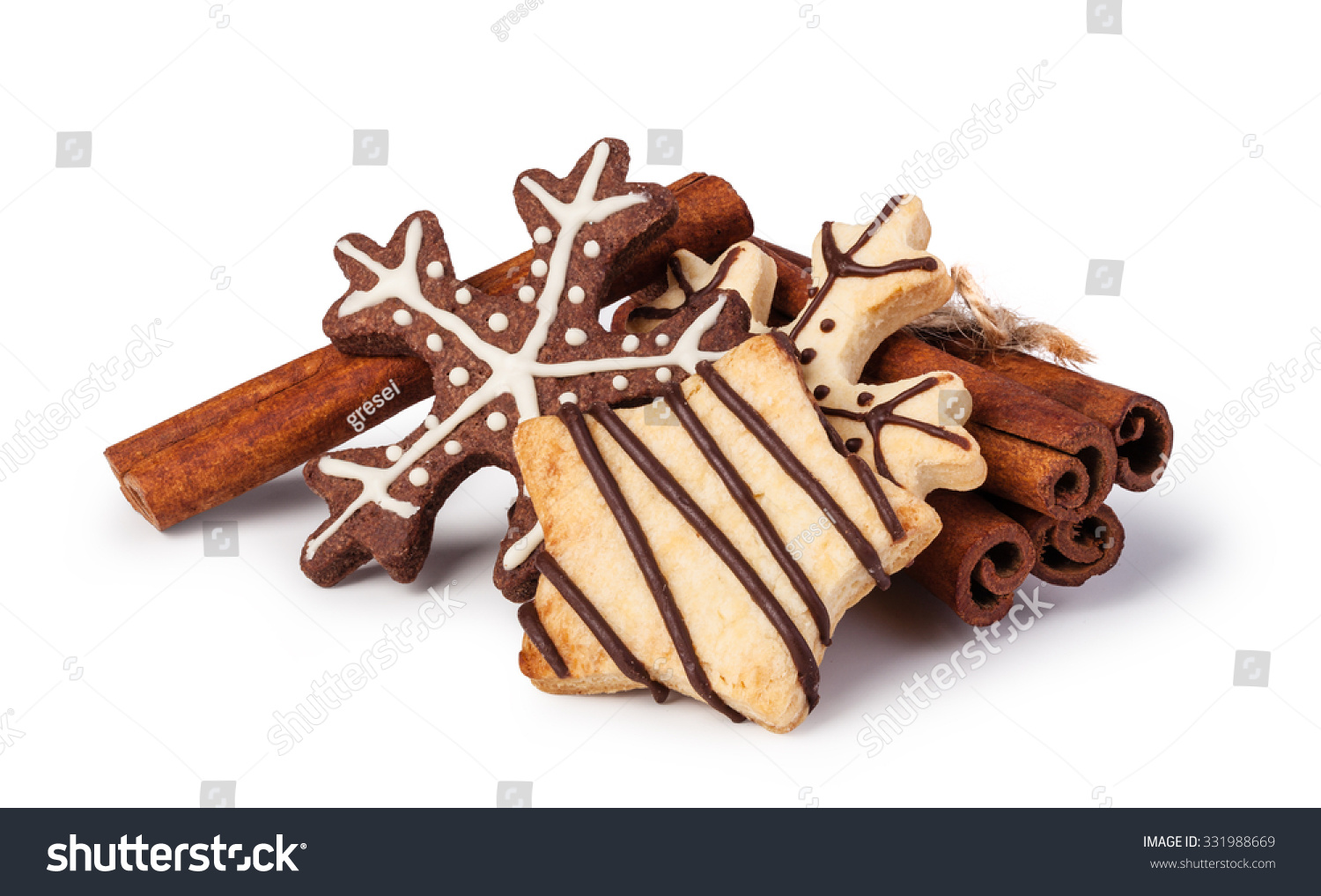 Homemade christmas cookies on wooden table, isolated on white background #331988669