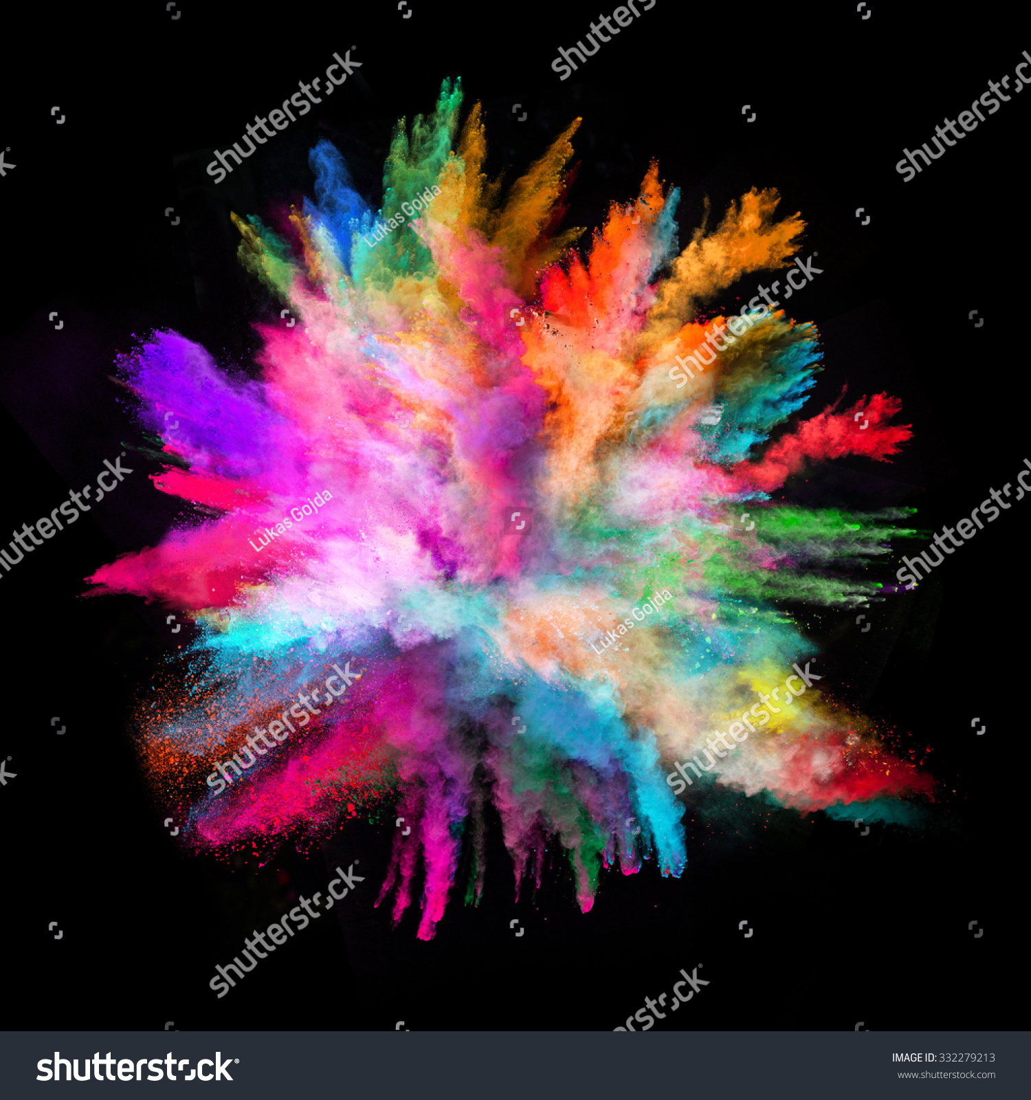 Launched colorful powder on black background #332279213