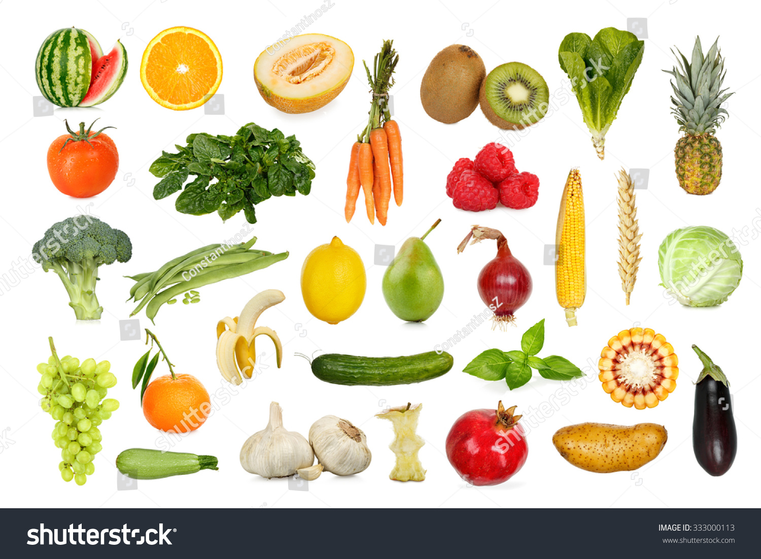 collection of fruits and vegetables isolated on white #333000113