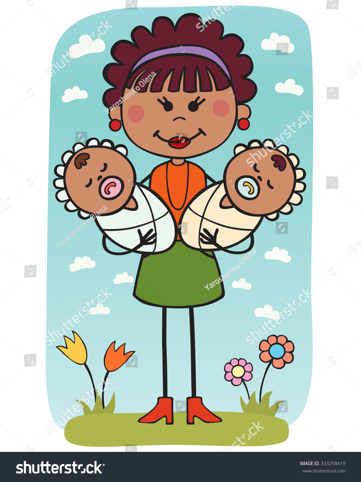 Mam With Twins Vector Illustration Royalty Free Stock Vector