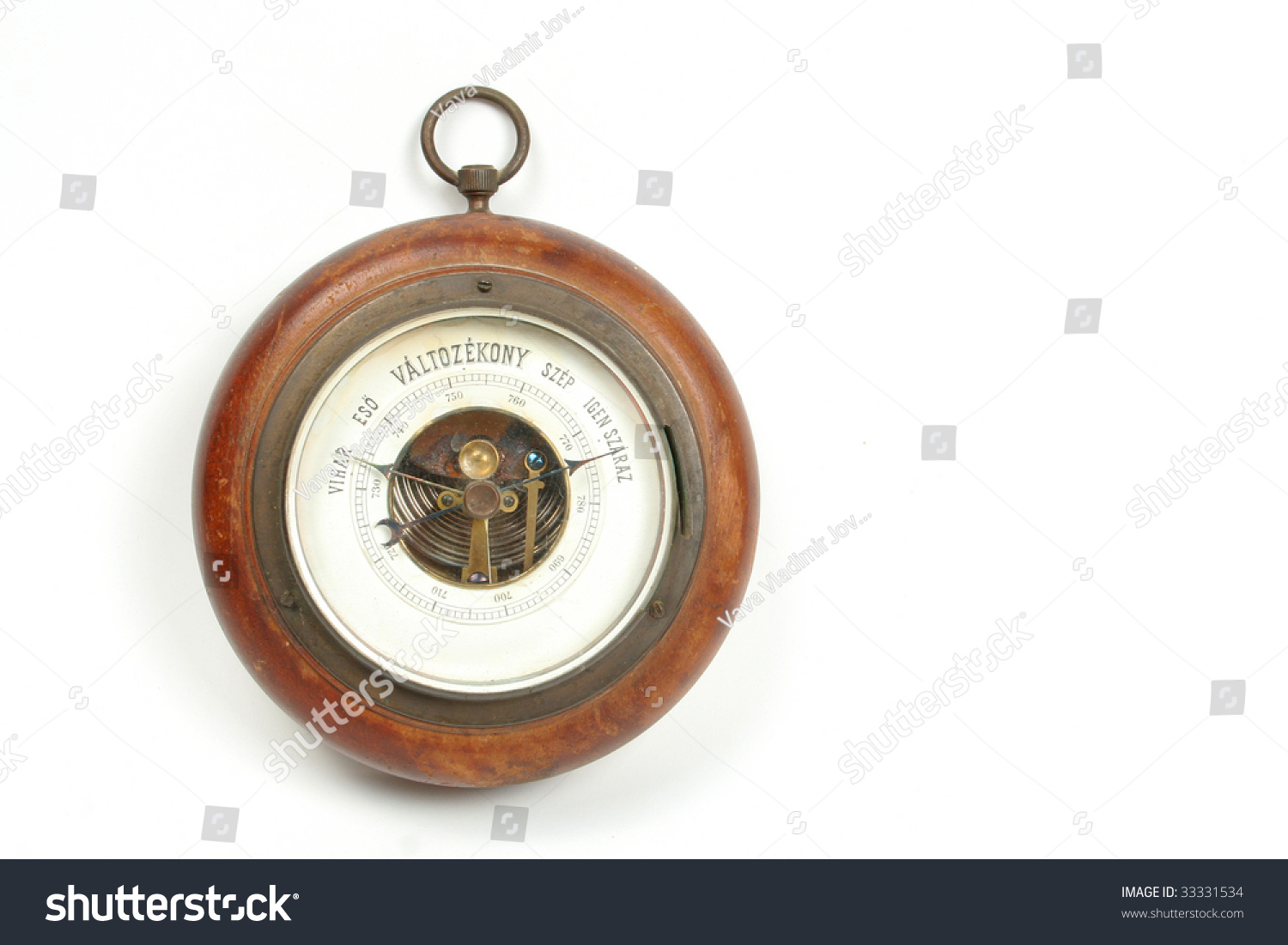 Old vintage Hungarian barometer isolated on white background #33331534