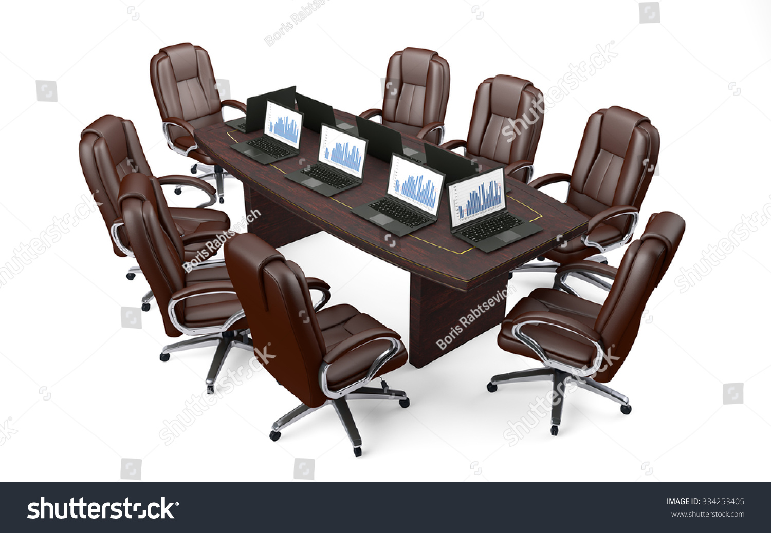 Boardroom Office Conference Table and Chairs isolated on white #334253405
