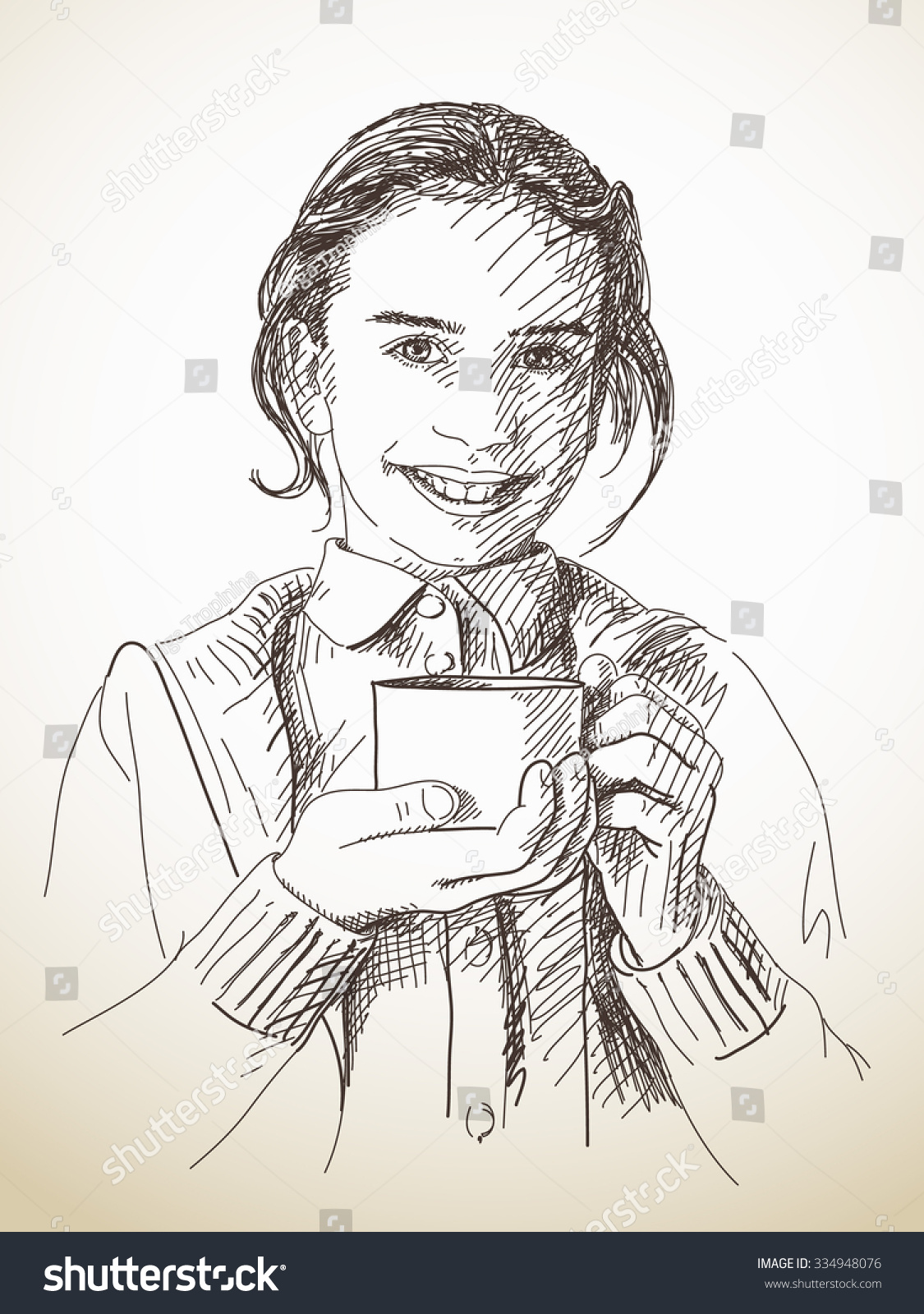 Sketch Of Teenage Girl Holding Tea Cup Hand Royalty Free Stock Vector Avopix Com