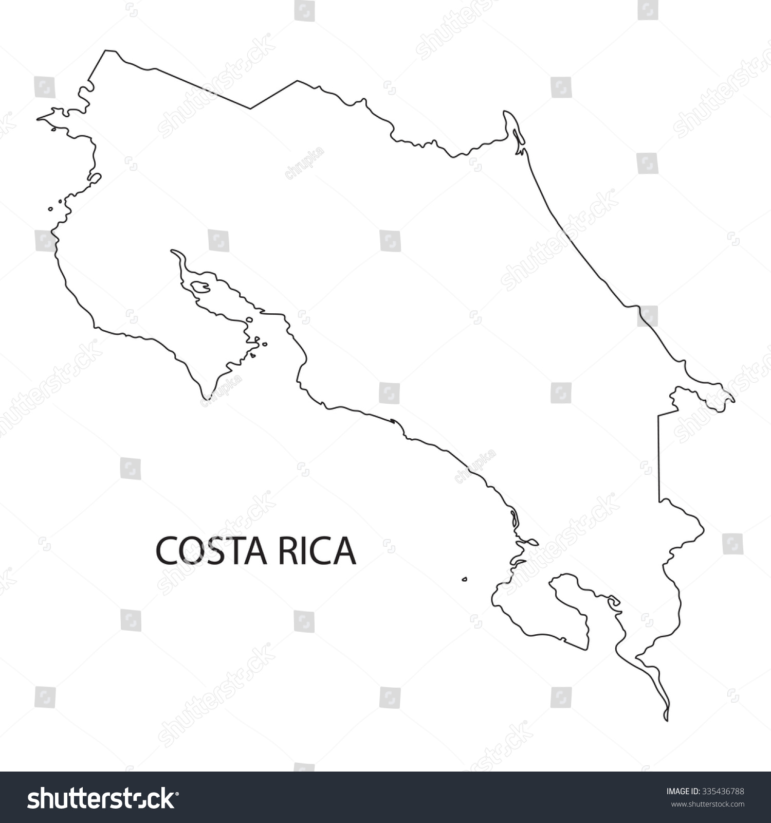 black outline of Costa Rica map - Royalty Free Stock Vector 335436788 ...