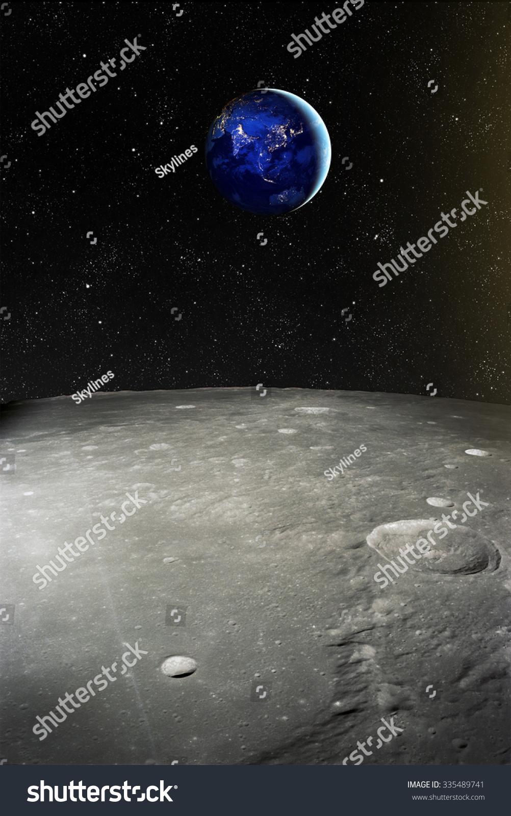 View from moon on earth. Elements of this image furnished by NASA #335489741