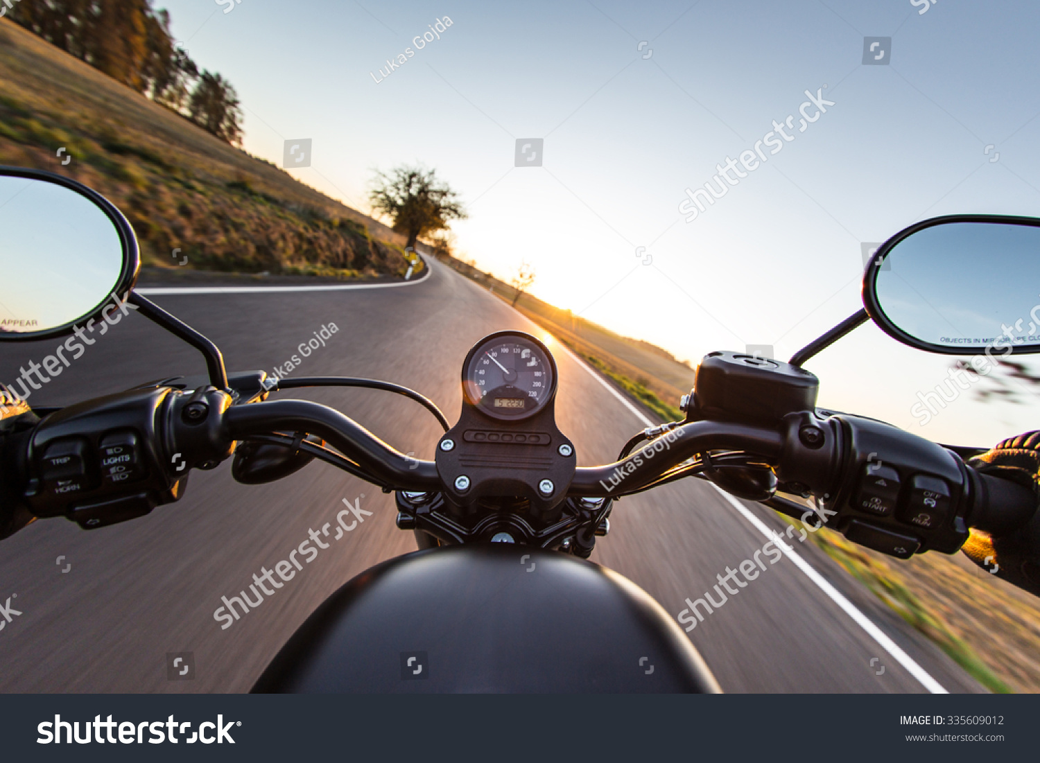 The view over the handlebars of motorcycle #335609012