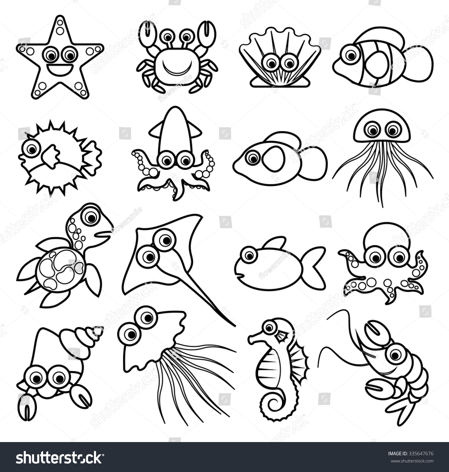 Sea Animal Vector Cartoon Cute Aquatic Animals Royalty Free Stock Vector 335647676 Avopix Com