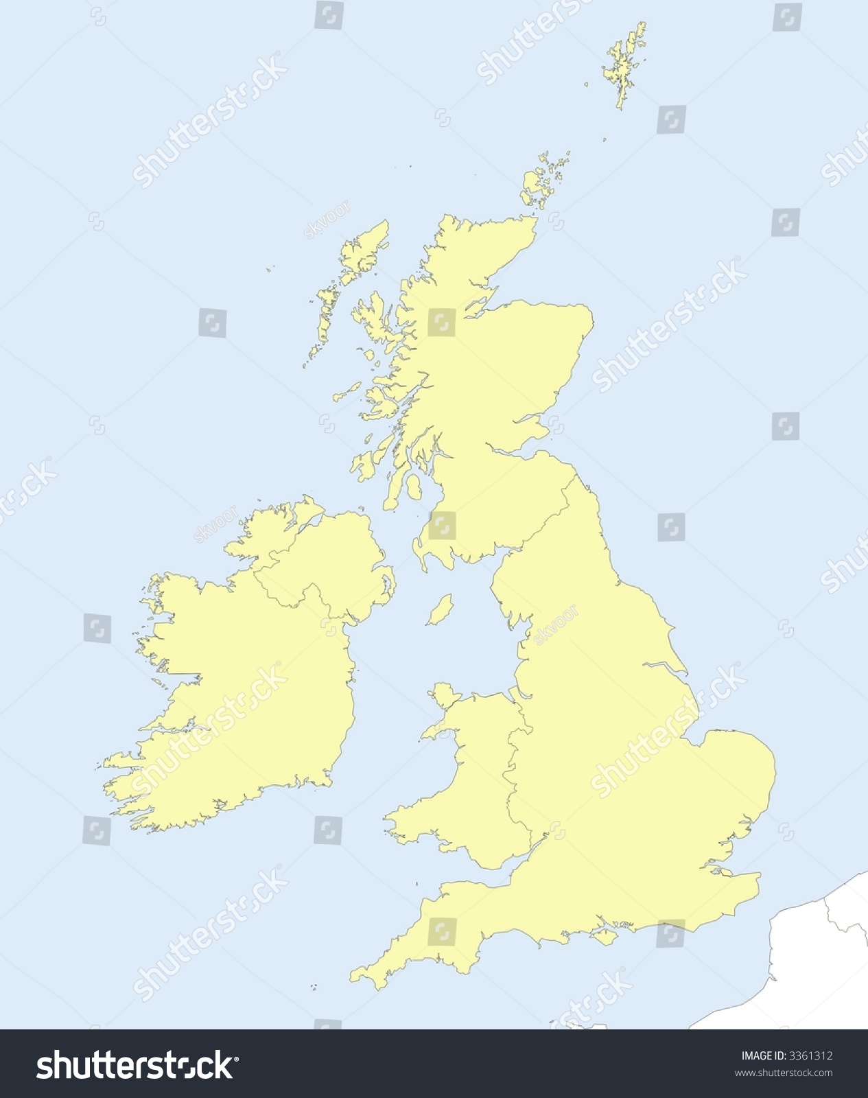 Detailed Map Of Uk With Country Borders, Ocean - Royalty Free Stock 