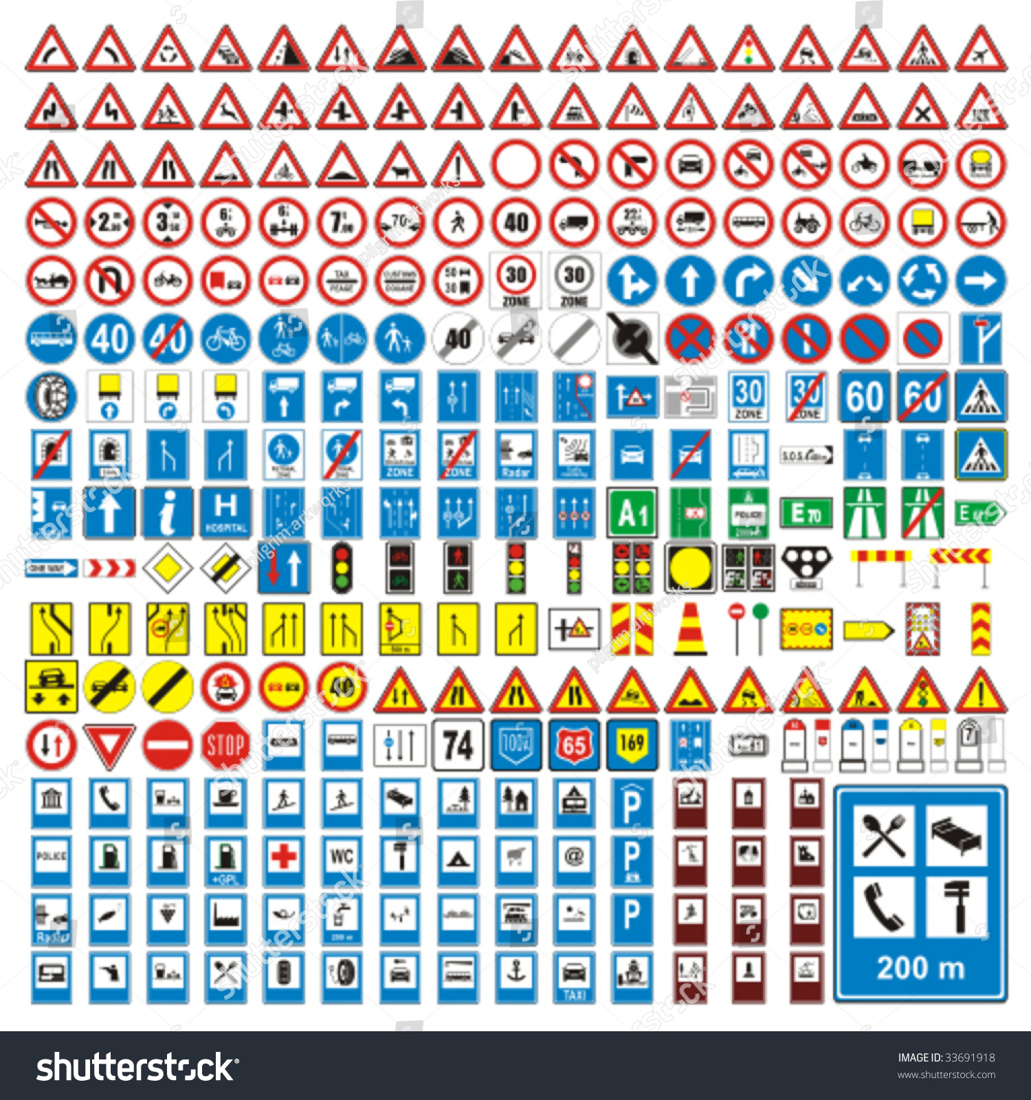 three hundred fully editable vector european traffic signs with details ready to use #33691918
