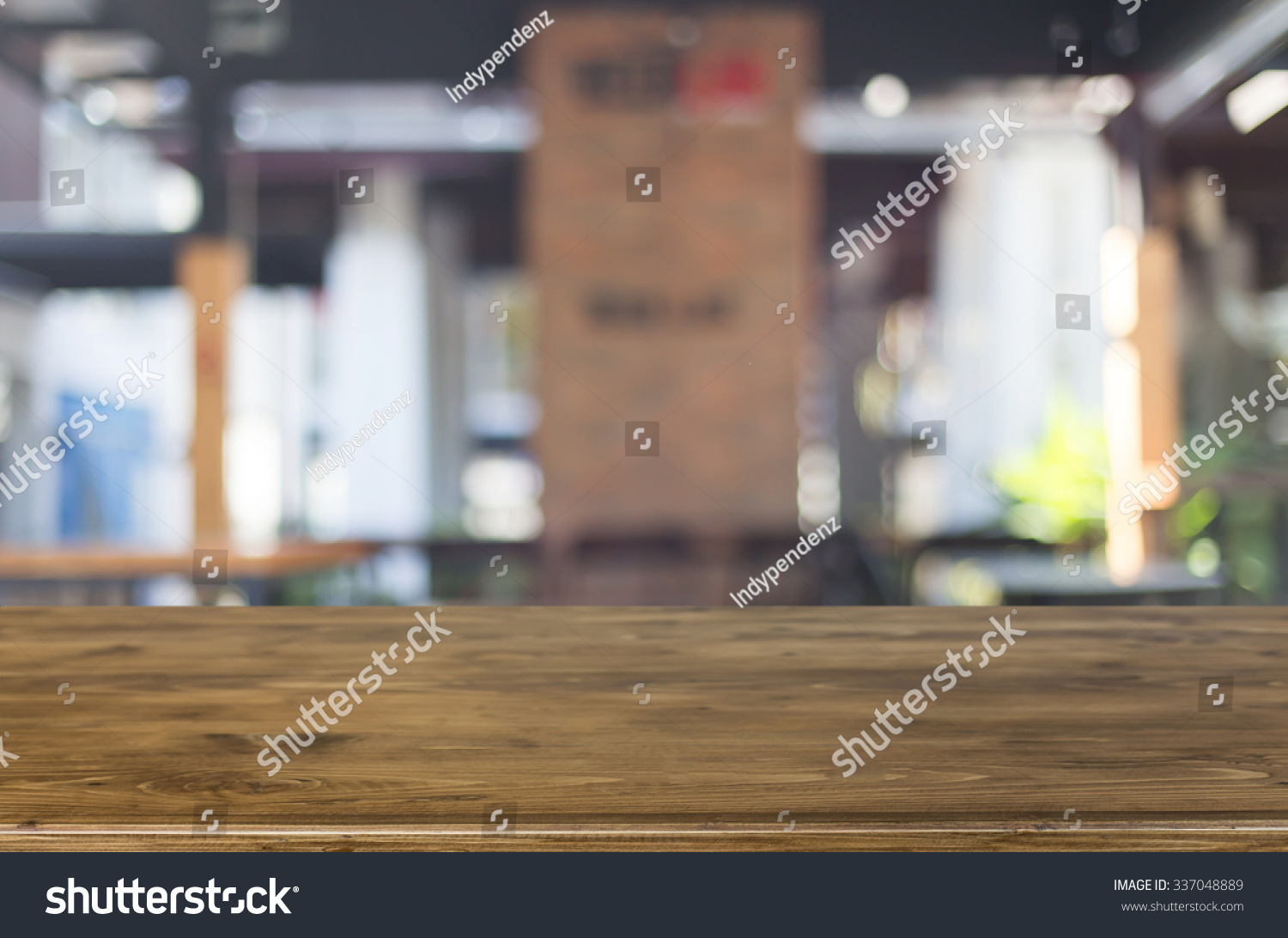 Selected focus empty brown wooden table and Coffee shop blur background with bokeh image. #337048889
