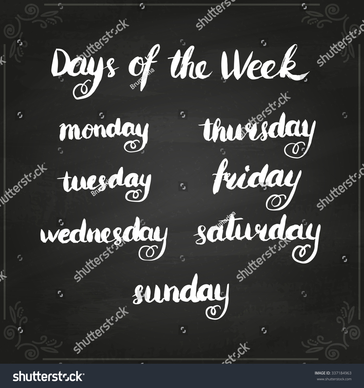 Handwritten Days Of The Week Monday Tuesday Royalty Free Stock Vector 337184963 