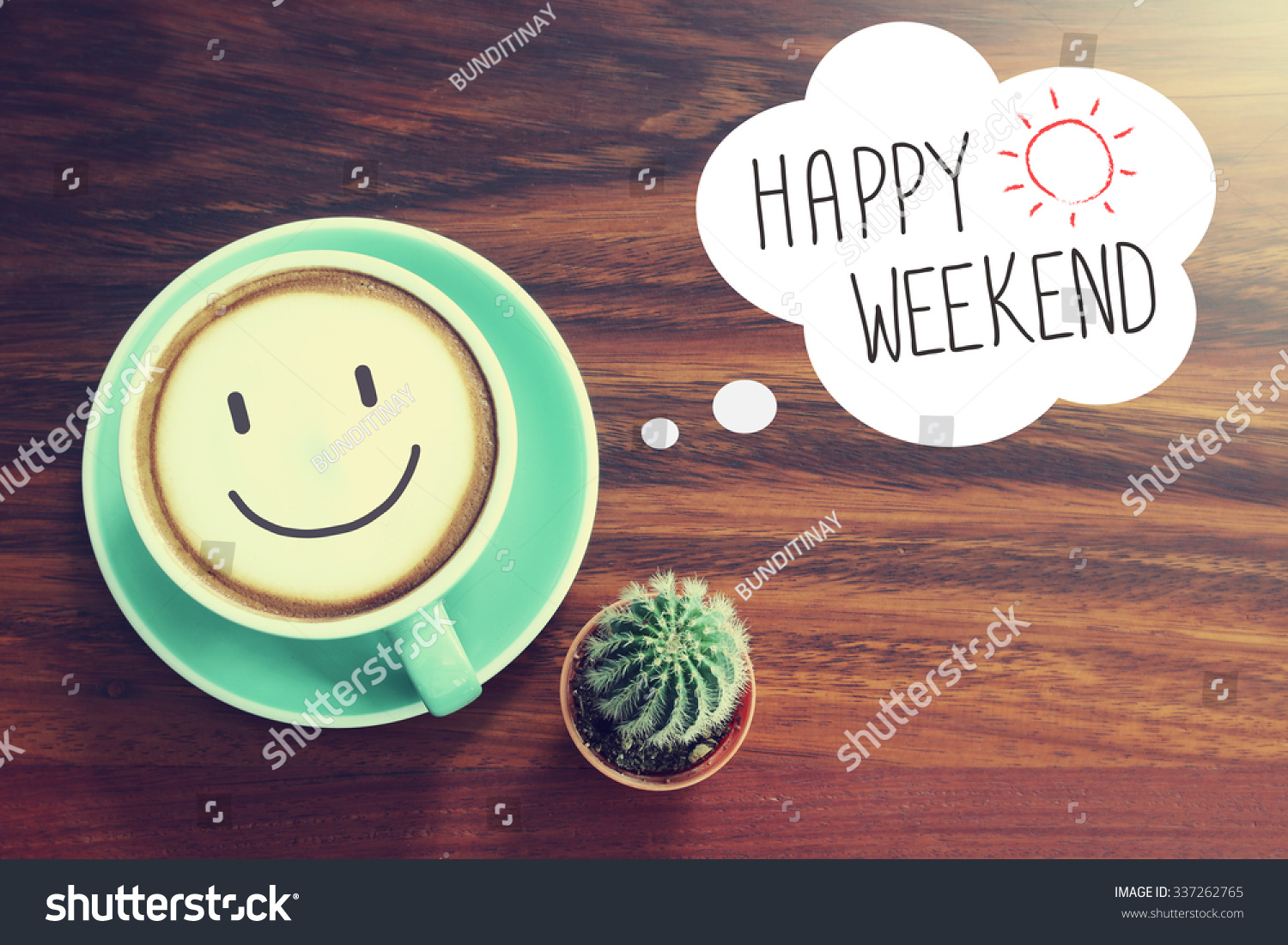 Happy Weekend coffee cup background with vintage filter #337262765