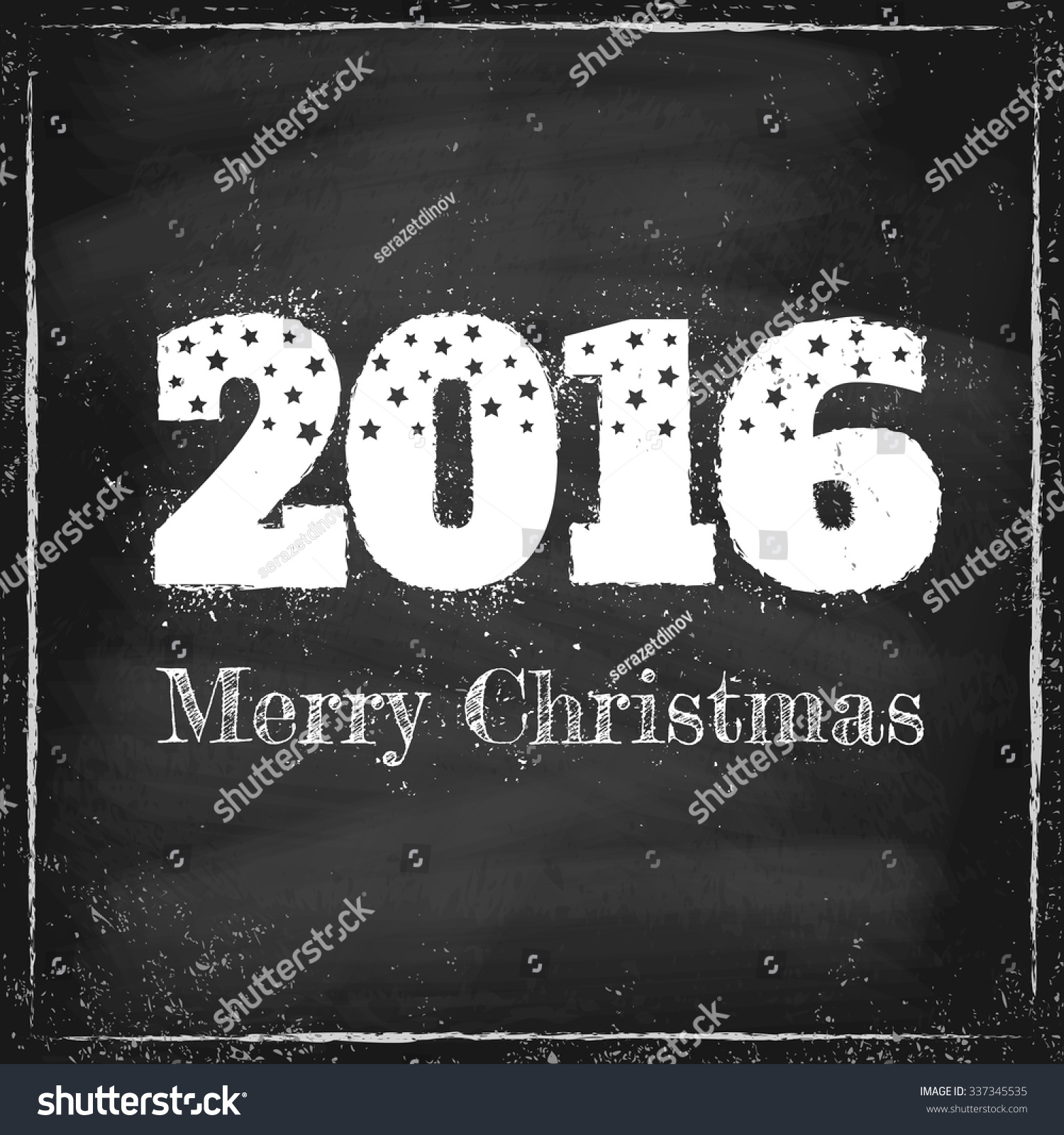 Retro illustration of a 2016 on chalkboard for christmas #337345535