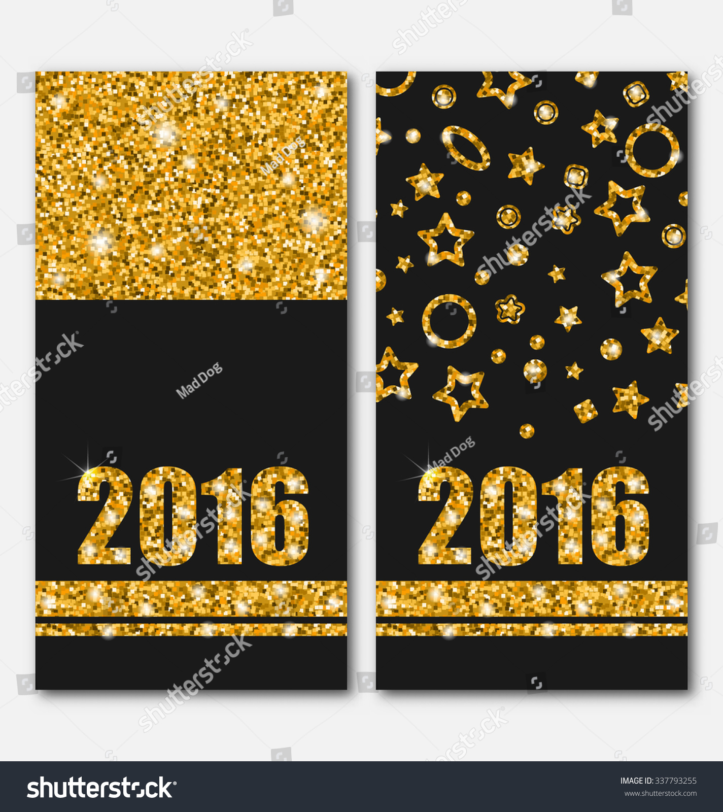 Illustration Shiny Vertical Banners with Lights and Sparkles for Happy New Year 2016 - raster #337793255