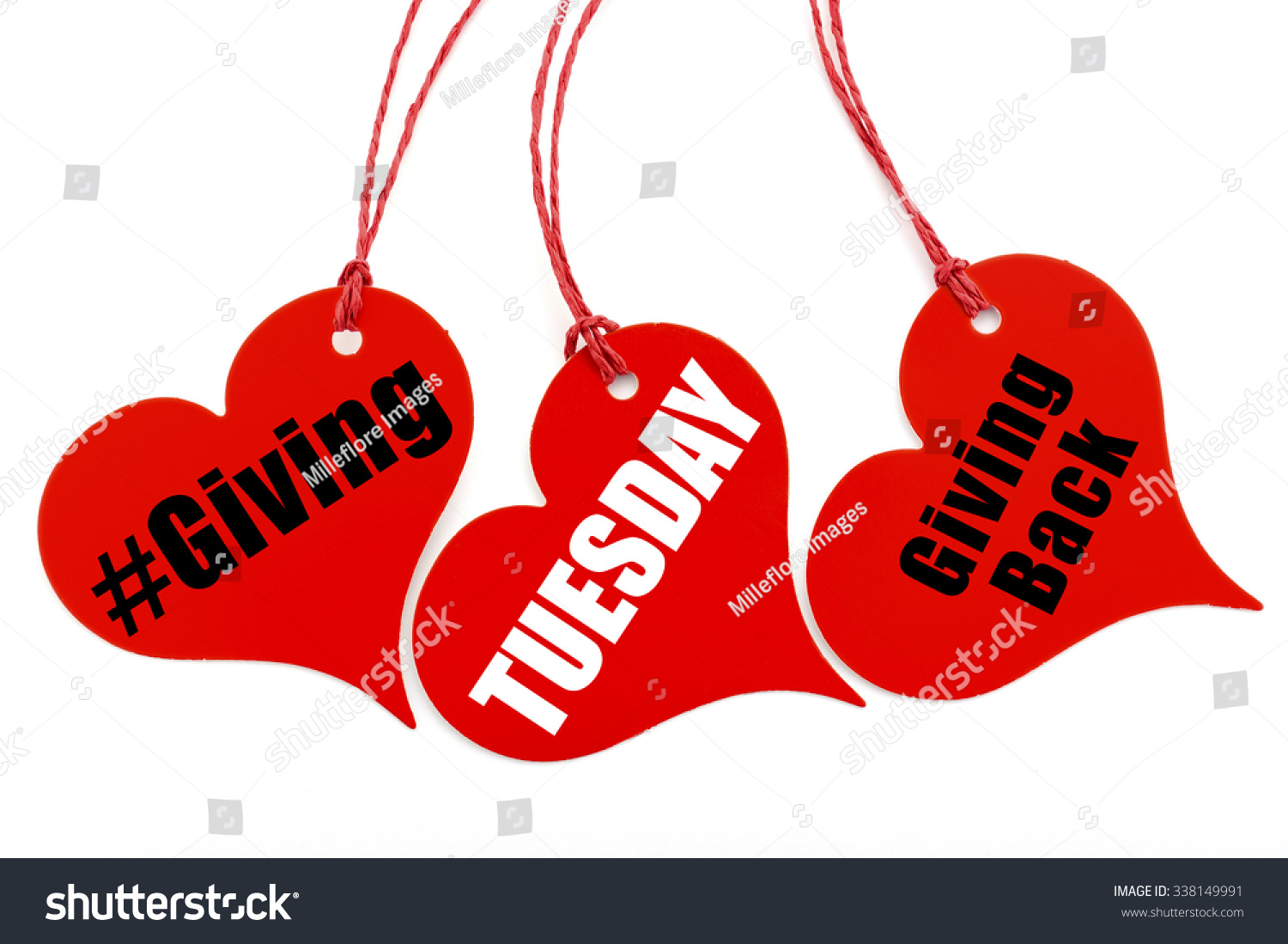 Giving Tuesday red heart shape ticket, with sample text on white background.  #338149991