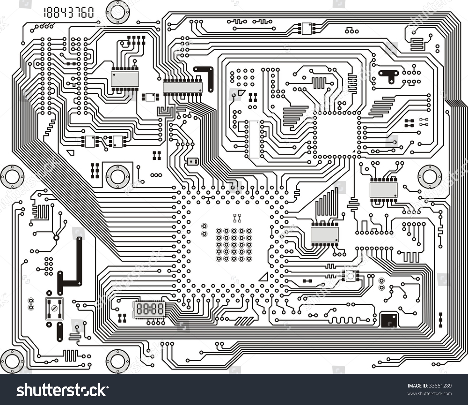 Circuit board vector computer drawing. Electronic motherboard with chips. #33861289